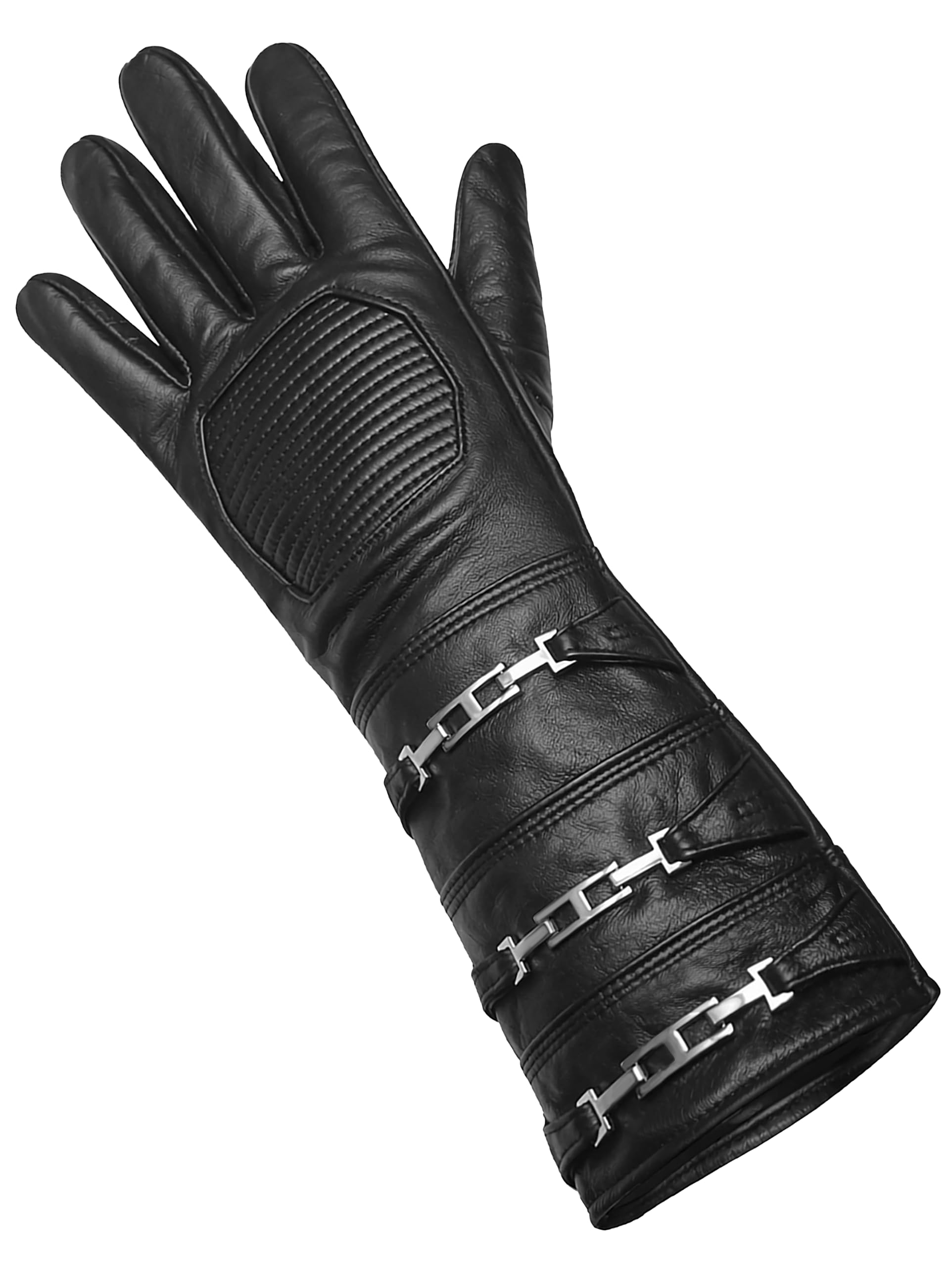 URBAN BUCK Herrenhandschuh, echtes Leder, lang, normale Passform, verschiedene Schnallen, Cosplay-Handschuh