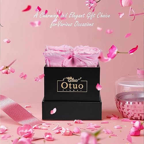 Miniatura 6 de Otuo Rosas preservadas en caja de regalo, regalo de rosas eternas reales para novia, mamá, mujer, esposa, aniversario de cumpleaños y boda (rosa)