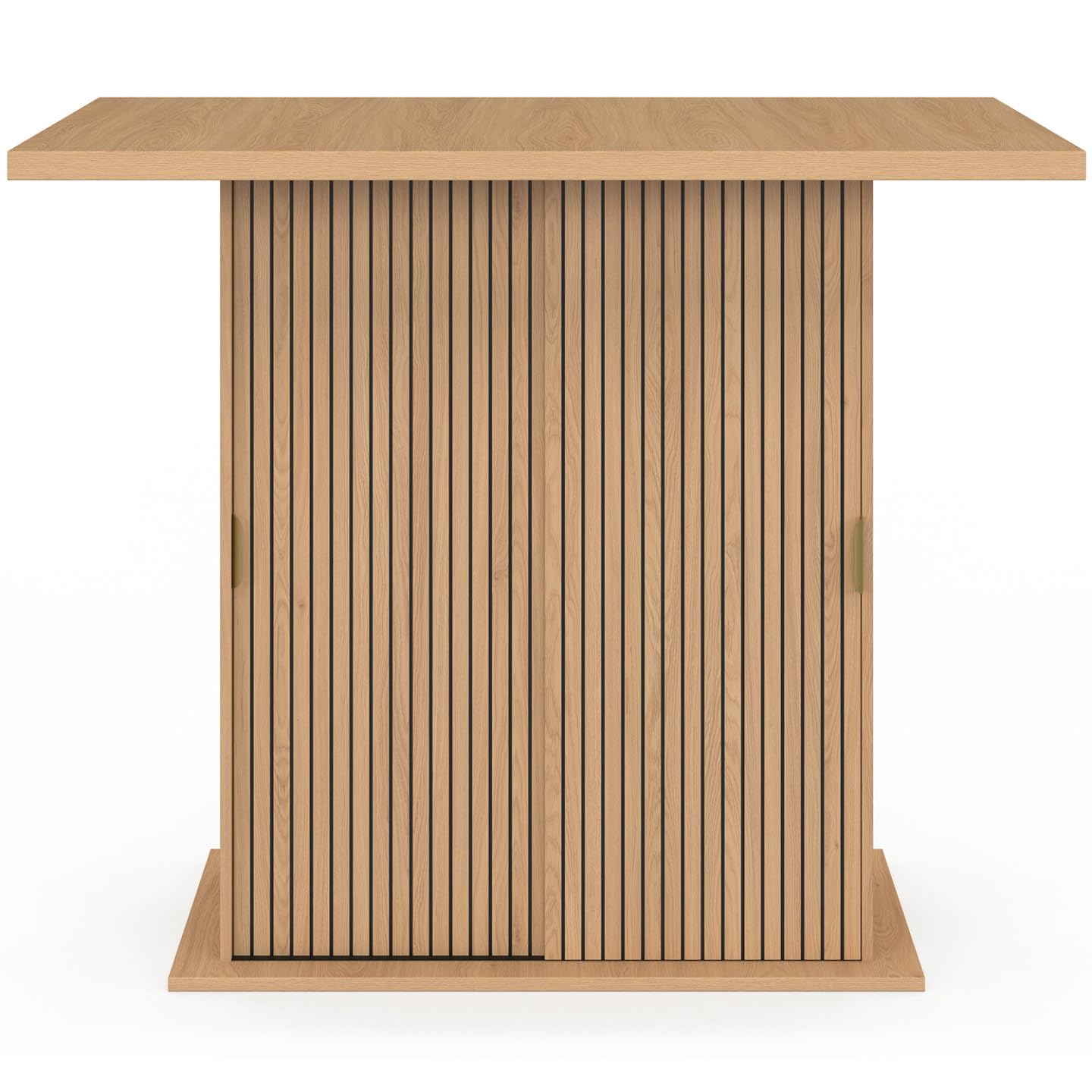 IDMarket - Ilot Central 4 Personnes Juliette 110 cm Pied Central avec Rangement Effet Lattes tasseau de Bois