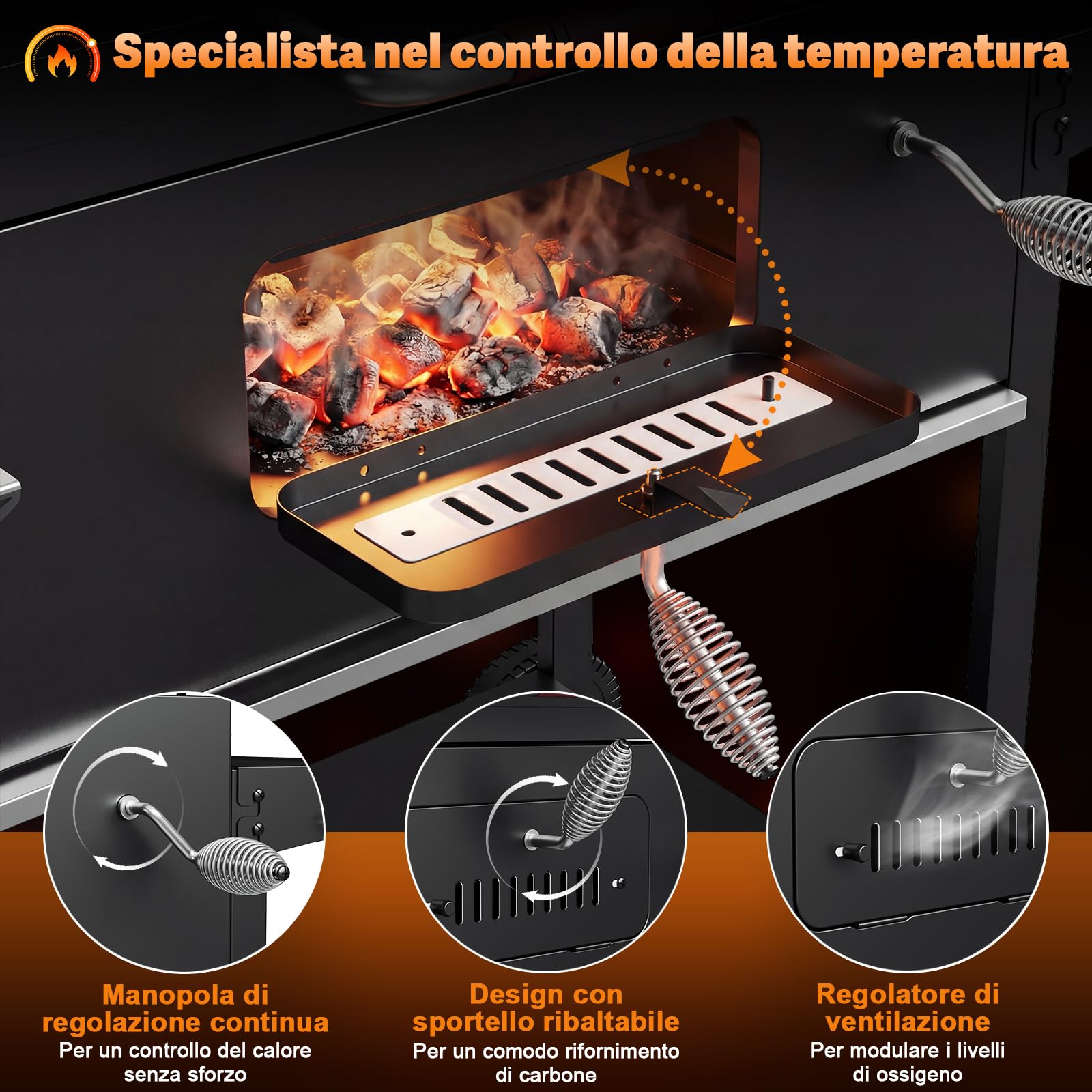 Devoko Barbecue Carbonella XXL, Grill a Carbone Portatile 71x43 cm con Termometro e Guanti