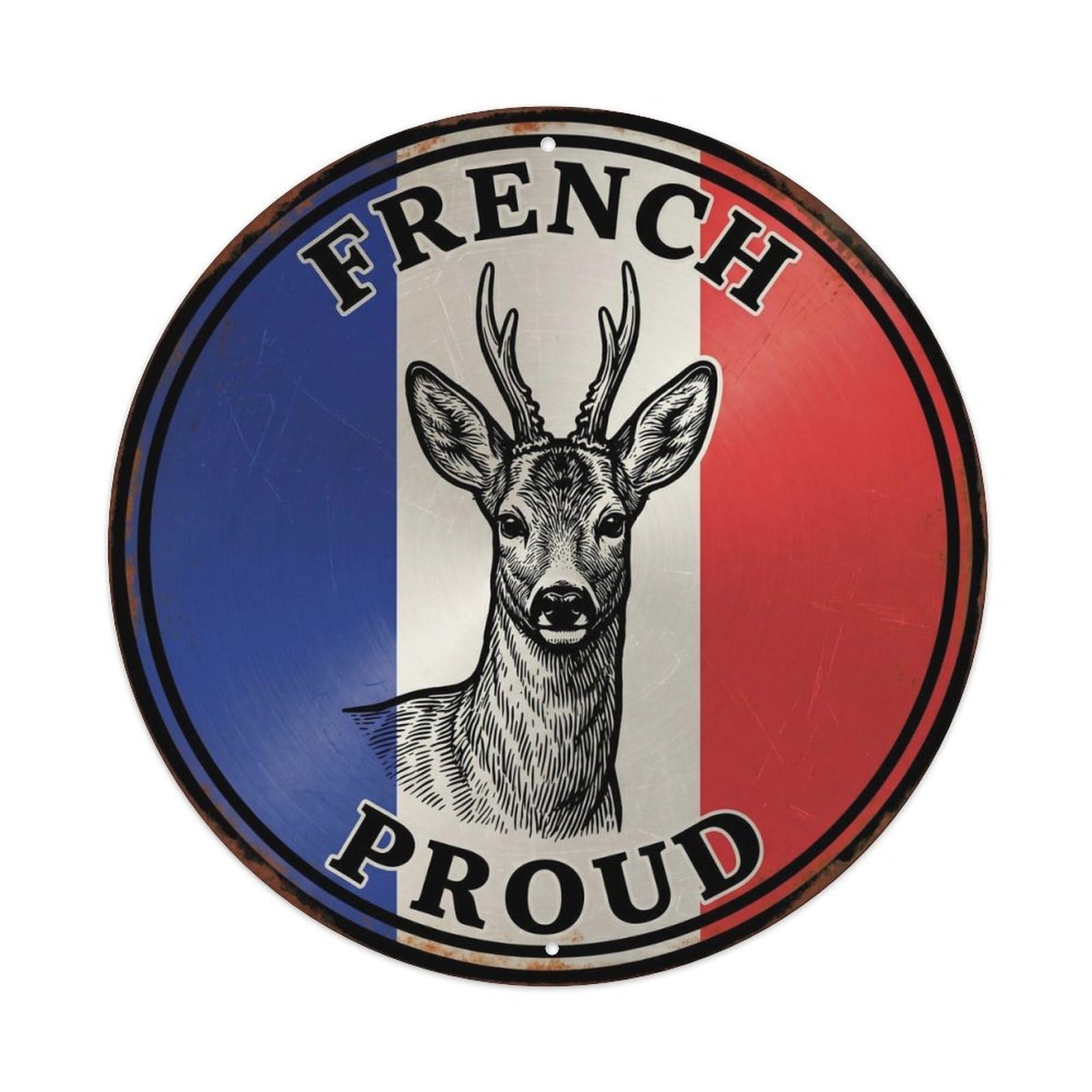 Olhnbad Style French Proud Roe Deer Wildlife Heritage Emblem Metal Tin Sign