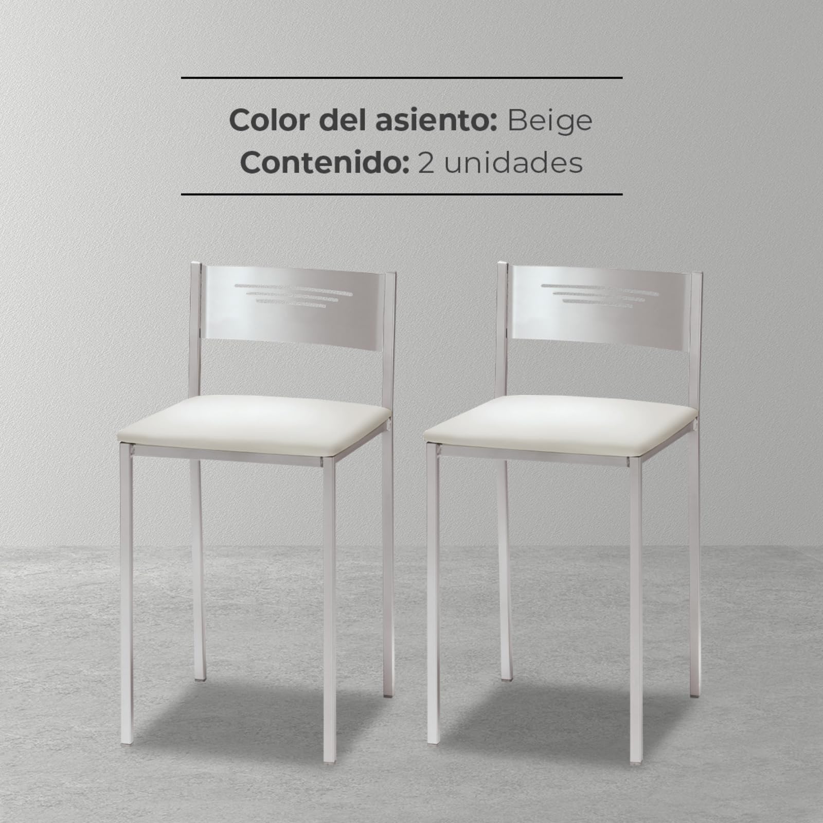 ASTIMESA Dos Taburetes de Cocina con Respaldo Polipiel beig, Altura de Asiento 45 cm