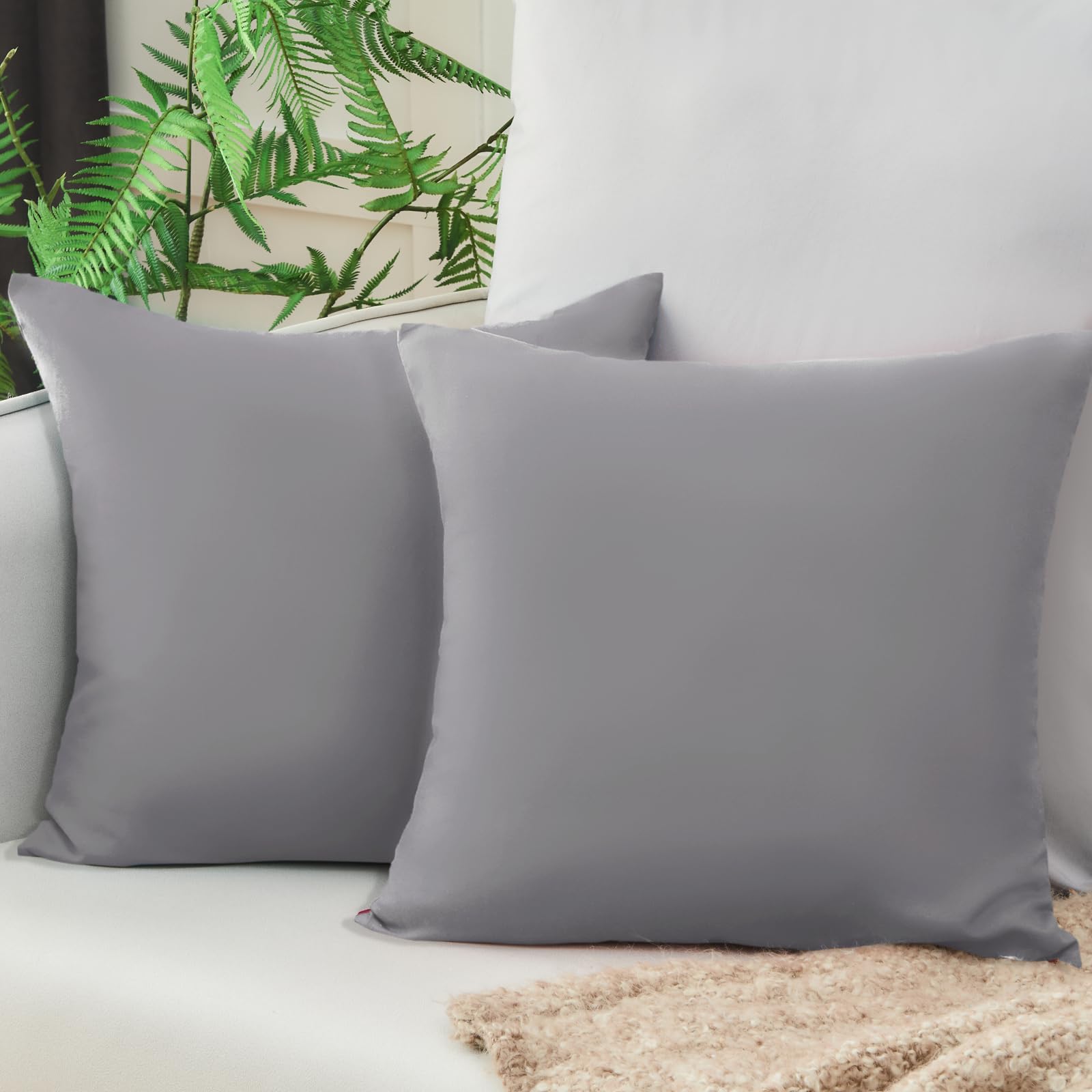 Vielit Sofa Cushion Cover Set of 2, Microfibre Pillowcase, Grey Soft, 40 x 40 cm, Eco-Friendly, Resistant