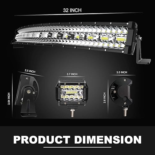 Miniatura 2 de Kit de barra de luz LED curvada de 32 pulgadas + 2 módulos de luz LED de 4 pulgadas y 60 W con arnés de cableado, combo de inundación puntal,