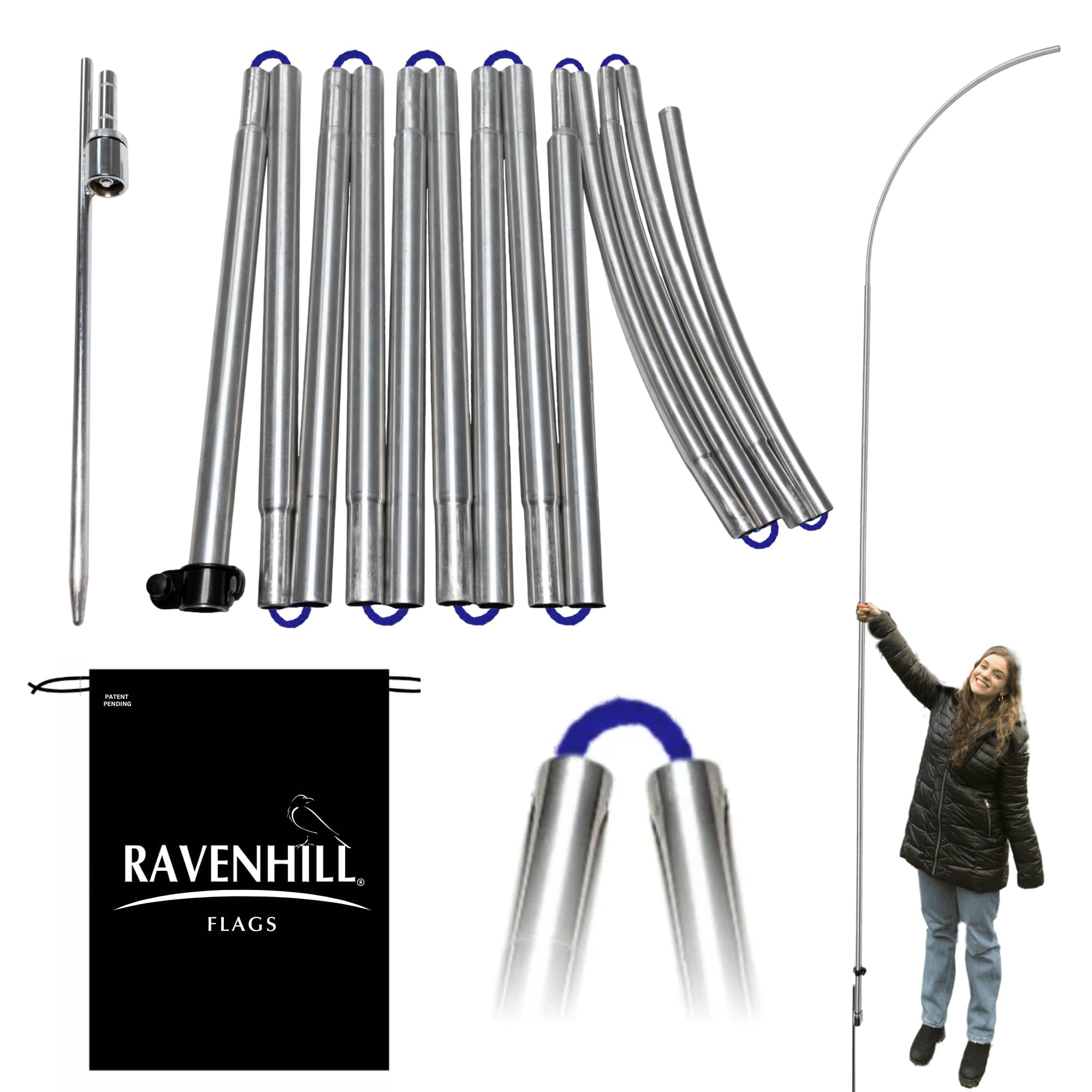 Ravenhill Kit di aste per bandierine fino a 4 m con palo rotante con anello di cuscinetto, realizzato in alluminio rinforzato, resiste a venti di 40 MPH, ideale per pubblicità aziendale all'aperto