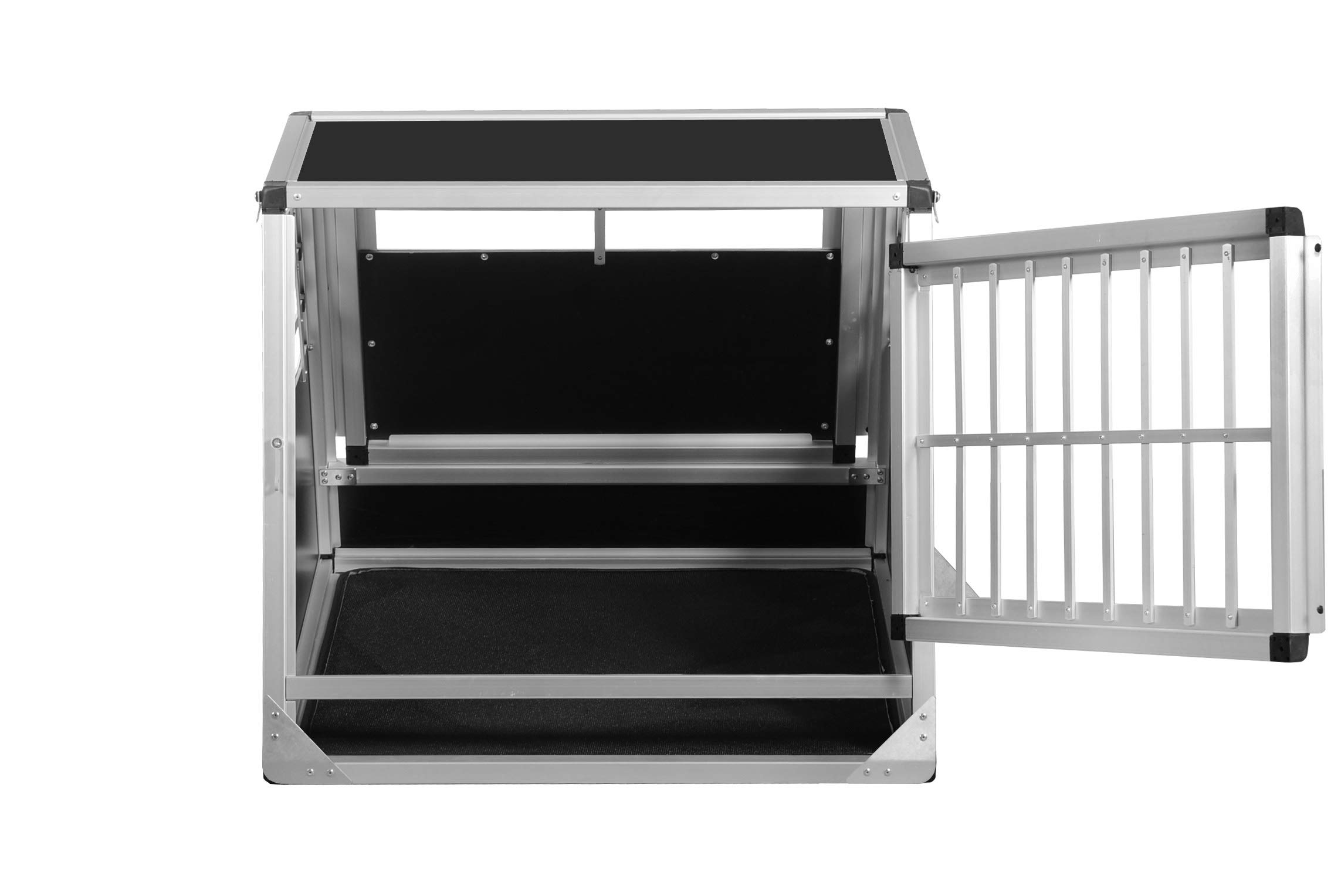 ALPUNA Transportbox N19 – Aluminium Hundebox 72×72×62 cm – Auto Hundebox mit Notausstieg, sicherer Hundetransport im Kofferraum