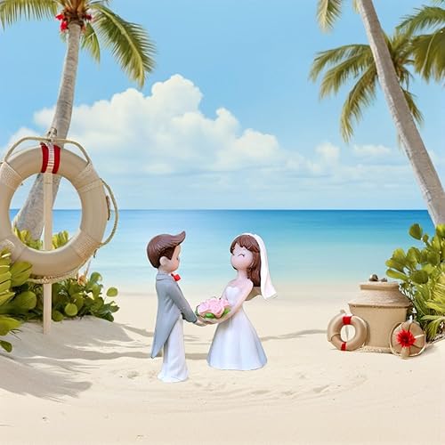 Miniatura 8 de SAFIGLE Adornos de muñeca de pareja de boda de 1.9 pulgadas, figuras de novia y novio, adornos de resina para decoración de mesa de fiesta de boda