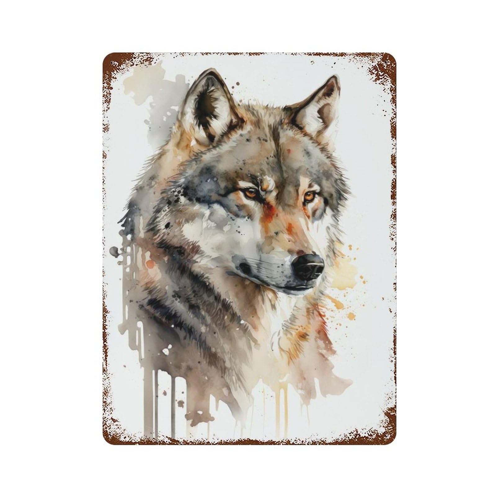Garage Style Wolf Watercolor Rustic Tin Plaque 15.7"x11.8", Classic Wall Plaque for Bar And Workshop