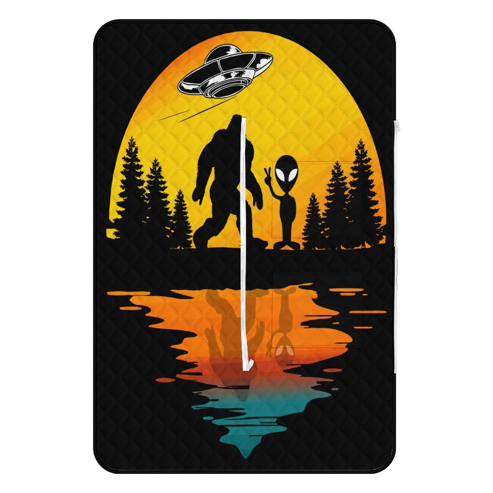 UFO Alien and Bigfoot Moon 1 Picnic Blankets,Portable Waterproof Foldable Picnic Mat,Sandproof Outdoor Mat for Park Picnic Blanket Accessories for Adults