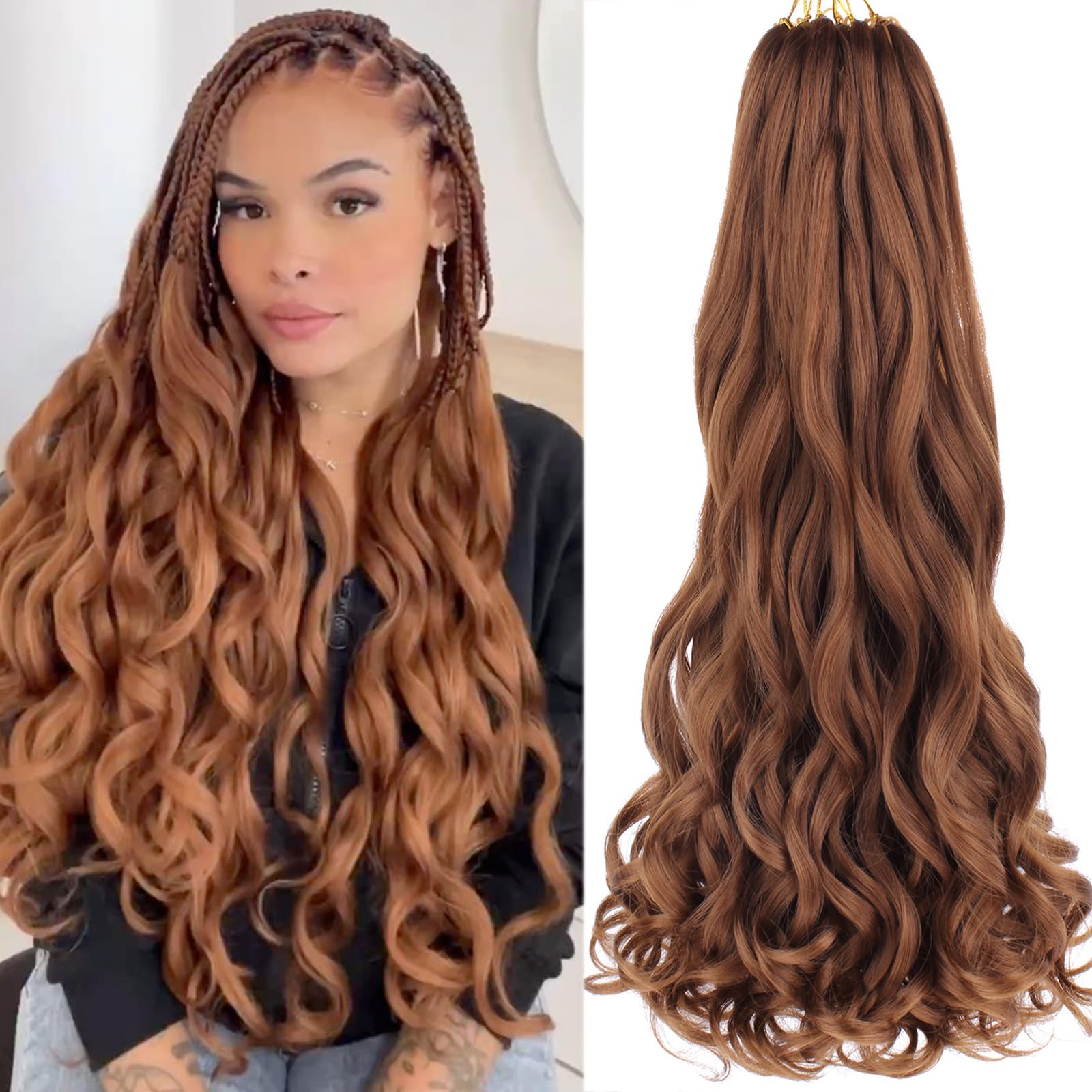 Unionbeauty French Curl Braiding Hair 18 Inch 8 Packs Pre Stretched Body Wave Crochet Braids for Boho Box Braids Crochet Hair French Curls French