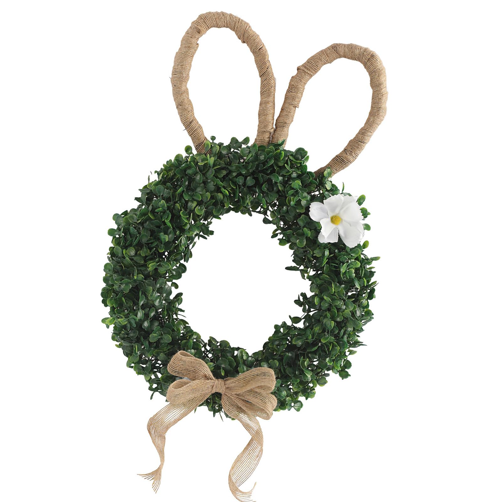 Elnwnnkc User Friendly Wreath Including Rabbits and White Flowers for Easter and Year Round Decors Outdoor Sturdy Weather Proof Door Hanging Wreath