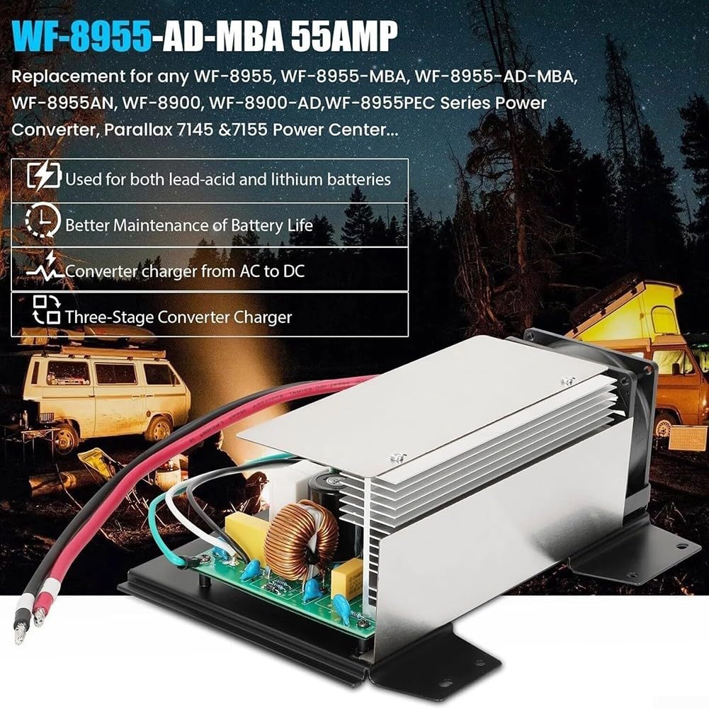 WF-8955-MBA Alimentatore di rete 55A per WF-8955PEC & Parallax 7155/7145, convertitore AC-DC con caricabatterie a 3 livelli per camper