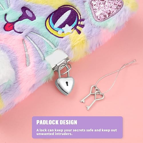 Miniatura 4 de WERNNSAI Diario de gato de felpa con cerradura y llaves, diario para niñas con cerradura para niñas, regalo de cumpleaños, Navidad, San Valentín,