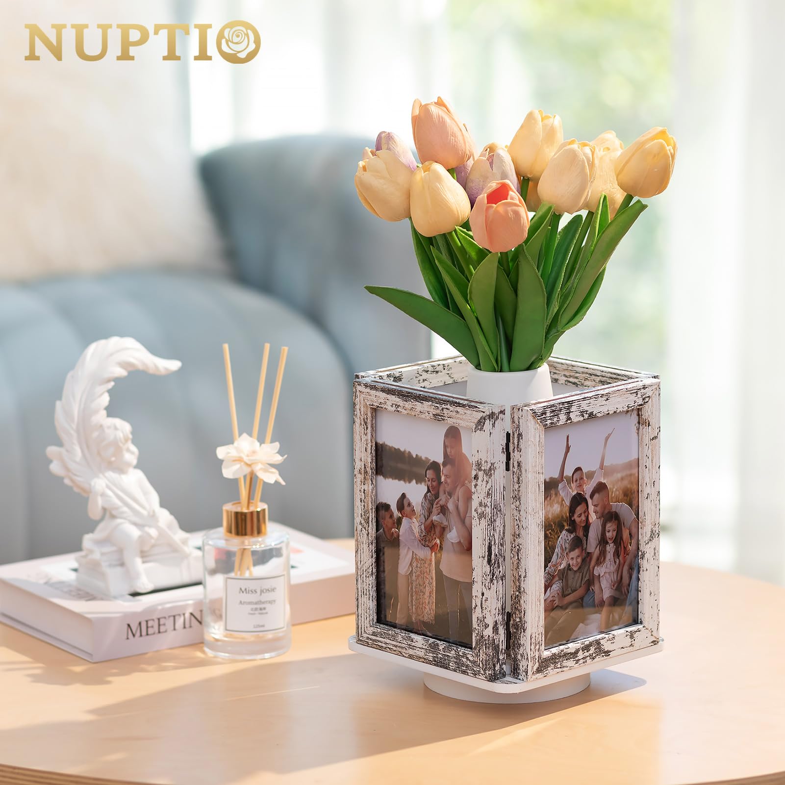 Rotating Ferris Wheel Photo Frame, Desk Tabletop Vintage Photo Frames, Personalized Family Photo Frame Shows for 12 Photos Home Decor Christmas Birthday Gifts (Style 2