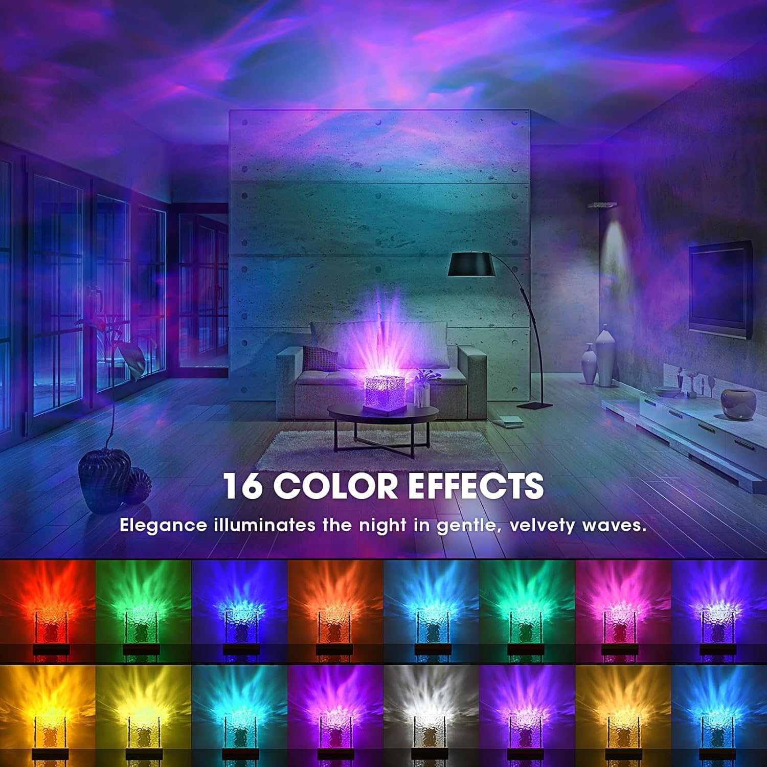 TAWZIX Acrylic Romantic Ocean Wave Night Light Projector Lamp, 3D Water Wave Effect, LED Projection Lamp for Bedroom Decor, Remote Control (Cube Shape) Multicolor Product Image 2