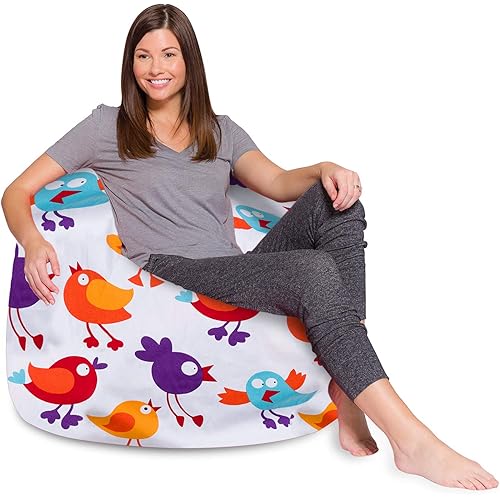 Posh Beanbags Bean Bag Chair, X-Large-48in, Canvas Birds on White
