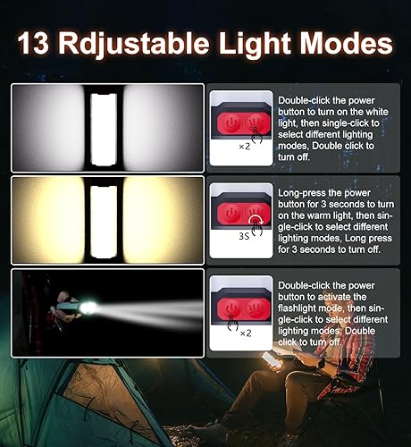 Miniatura 4 de ABFOCE Linterna solar para campamento, 1800 lúmenes, 13 modos de luz, batería de 3000 mAh, impermeable IP66, luces LED recargables para huracán,