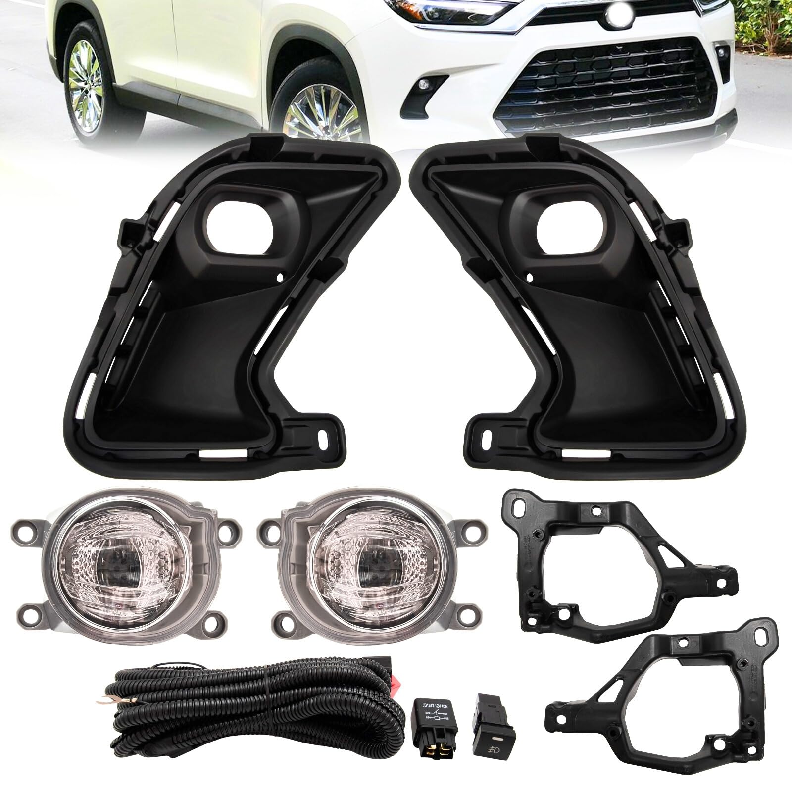 Photo 1 of LED Fog Lights For Toyota Grand Highlander 2024 2025 Front Bumper Fog Lamp Assembly With Bezels Harness Switch
