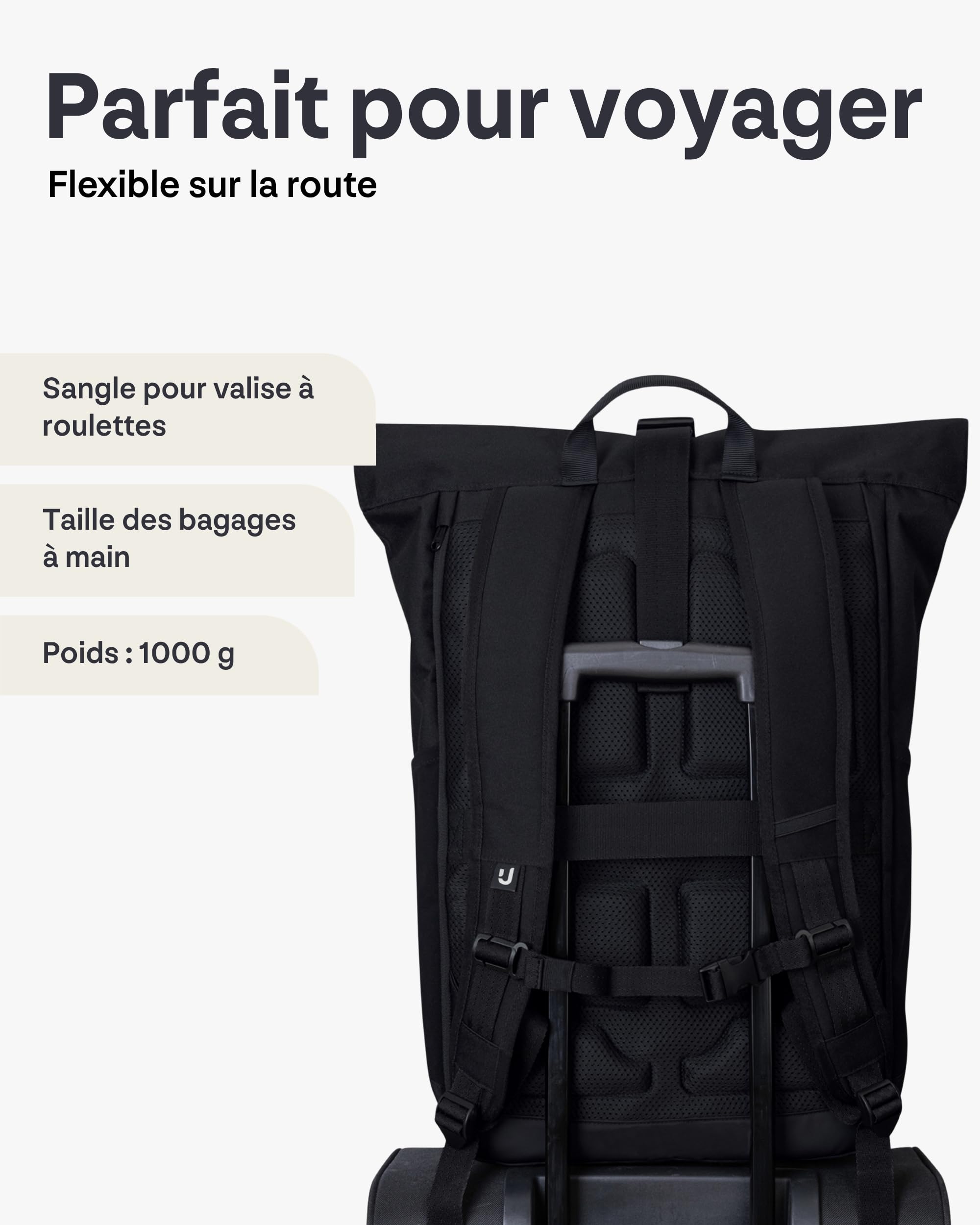 Johnny Urban Sac à Dos Femme & Homme Noir - Allen XL - Grand Sac Roll Top pour Travail & Voyage - Spacieux Backpack pour Ordinateur Portable - Imperméable