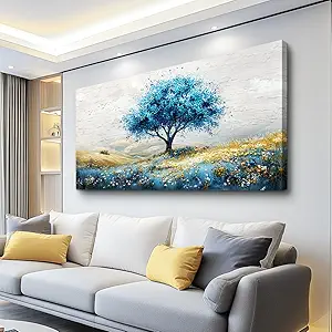 PHAOHUAXM Canvas Wall Art For Living Room Large Wall Decor For Bedroom Blue Tree Landscape Paintings Office Decorations Farmhouse Wall Pictures Artwork Room Home Decoration Ready To Hang 20x40 In