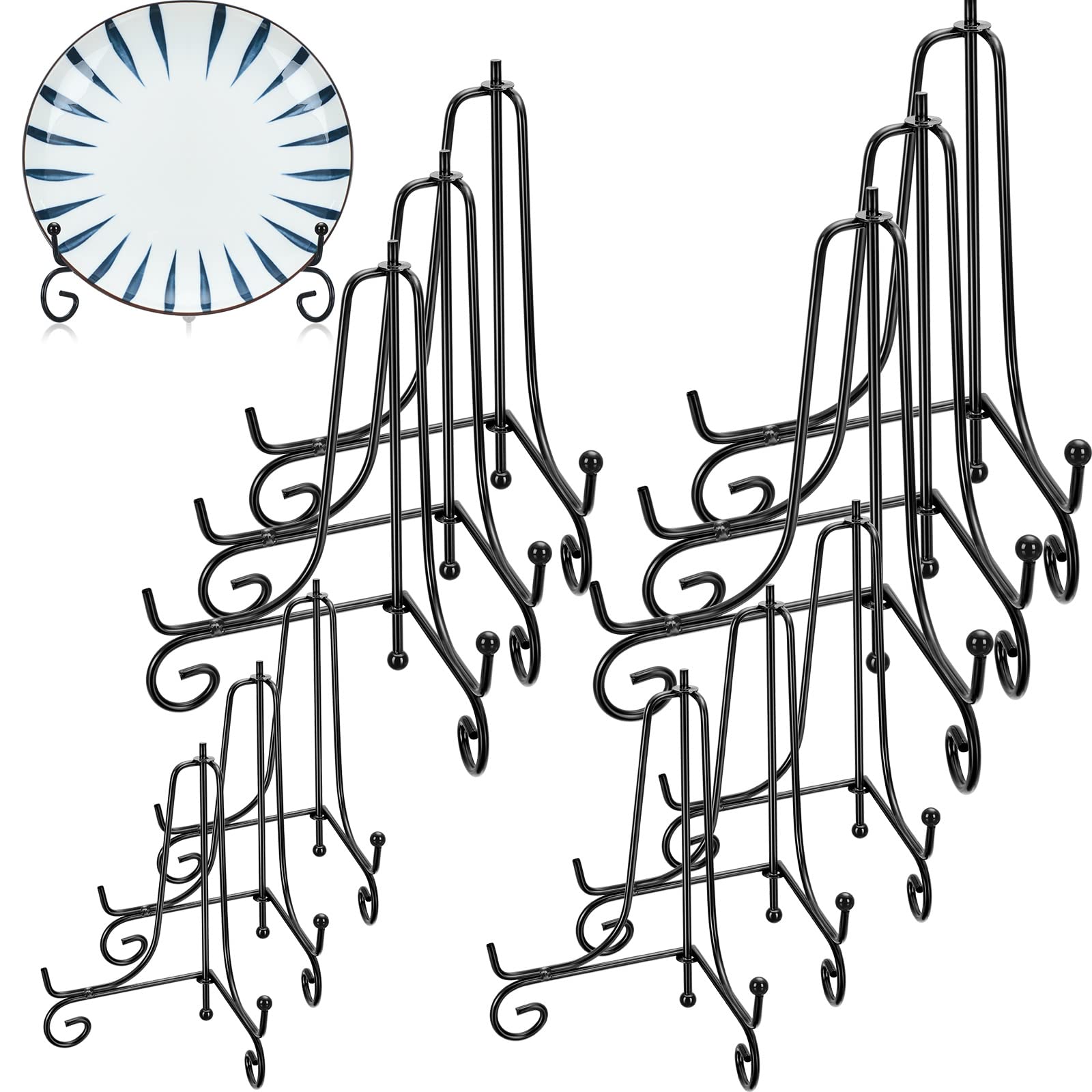 20 Packs 4 Size Iron Display Stand, Black Iron Easel Plate Holder Display Stand for Displaying Pictures Frames Plates Cookbooks Books and Arts Supplies(4, 5, 6, 8 inch)