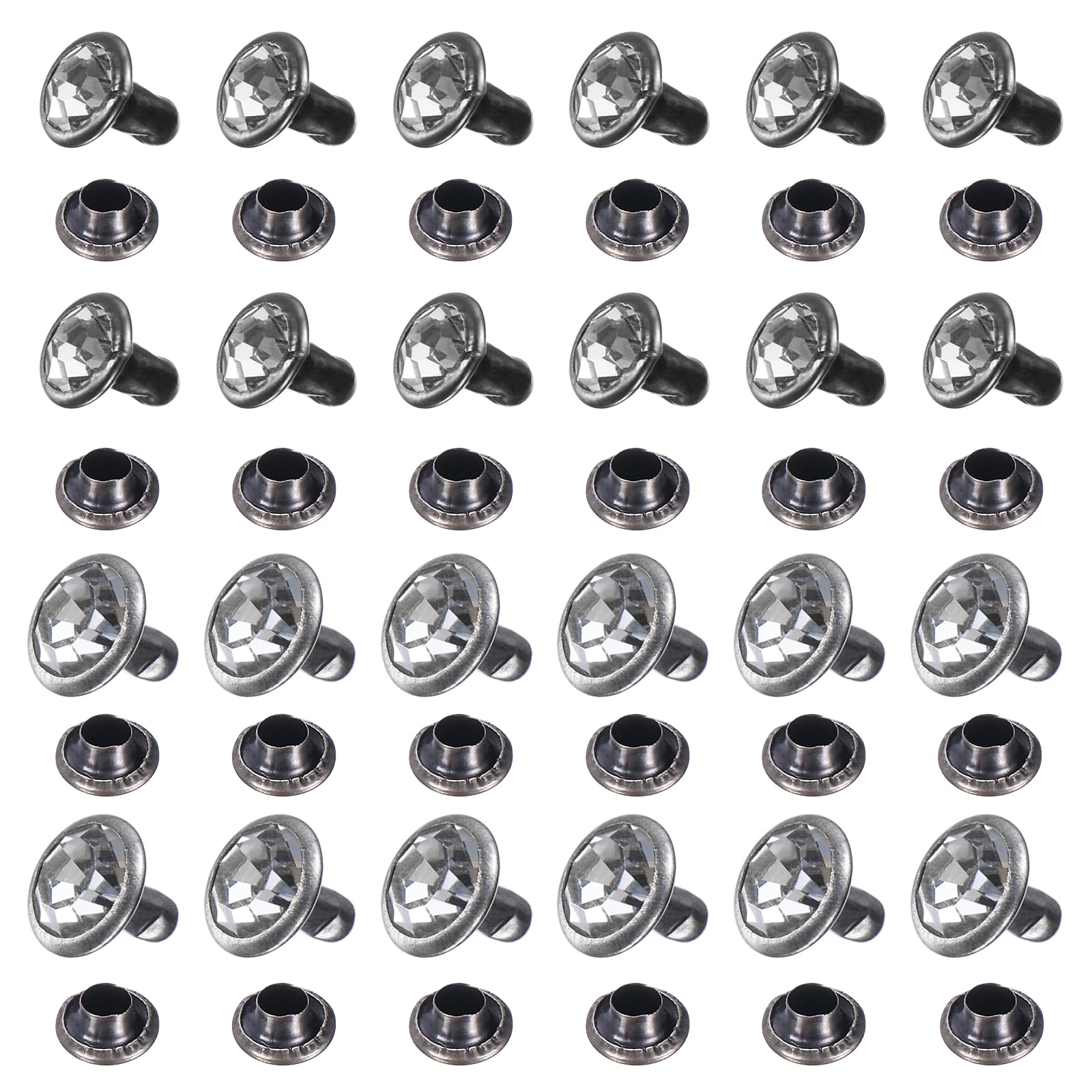 sourcing map 50pcs Colorful Crystal Rivets 6/8mm Rhinestone Rapid Stud Rivets Metal Studs for Clothing Leather Fabric Arts Crafts Decoration Leathercraft DIY, Transparent