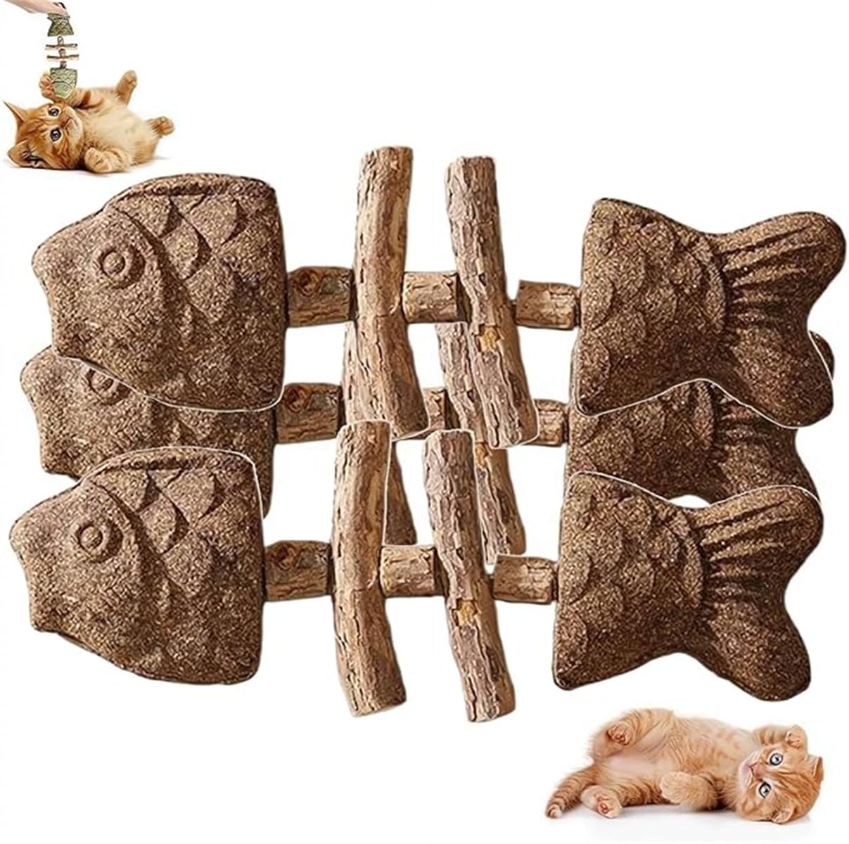 Giurui Fix Your Cat’s Dental Health – Wooden Catnip Teeth Cleaning Stick, Creative Fish-Bone Cat Toy, Durable Feline Tooth Care Tool, Multi-Flavor Choices, Interactive Toys for Cat (Brown*3)