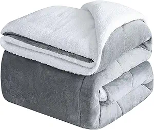 CHOSHOME Sherpa Fleece Blanket- Thick Warm Blanket for Winter, Soft Fuzzy Plush Blanket for Bed, Couch, Travel (Grey, Queen 90" x 90")