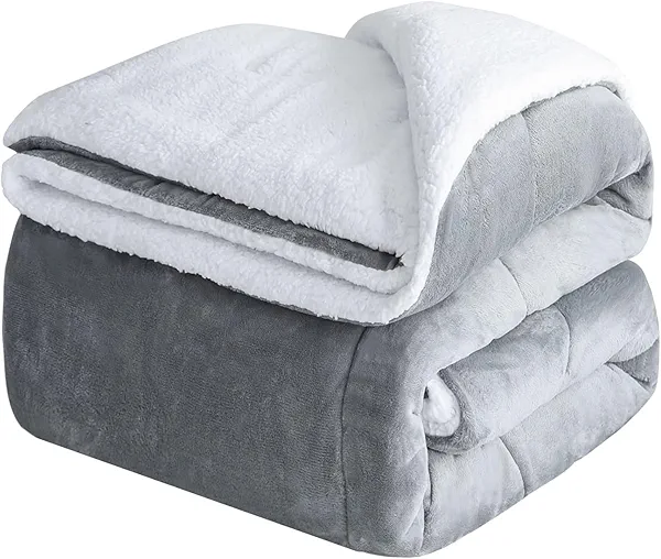 CHOSHOME Sherpa Fleece Blanket- Thick Warm Blanket for Winter, Soft Fuzzy Plush Blanket for Bed, Couch, Travel (Grey, Queen 90" x 90")