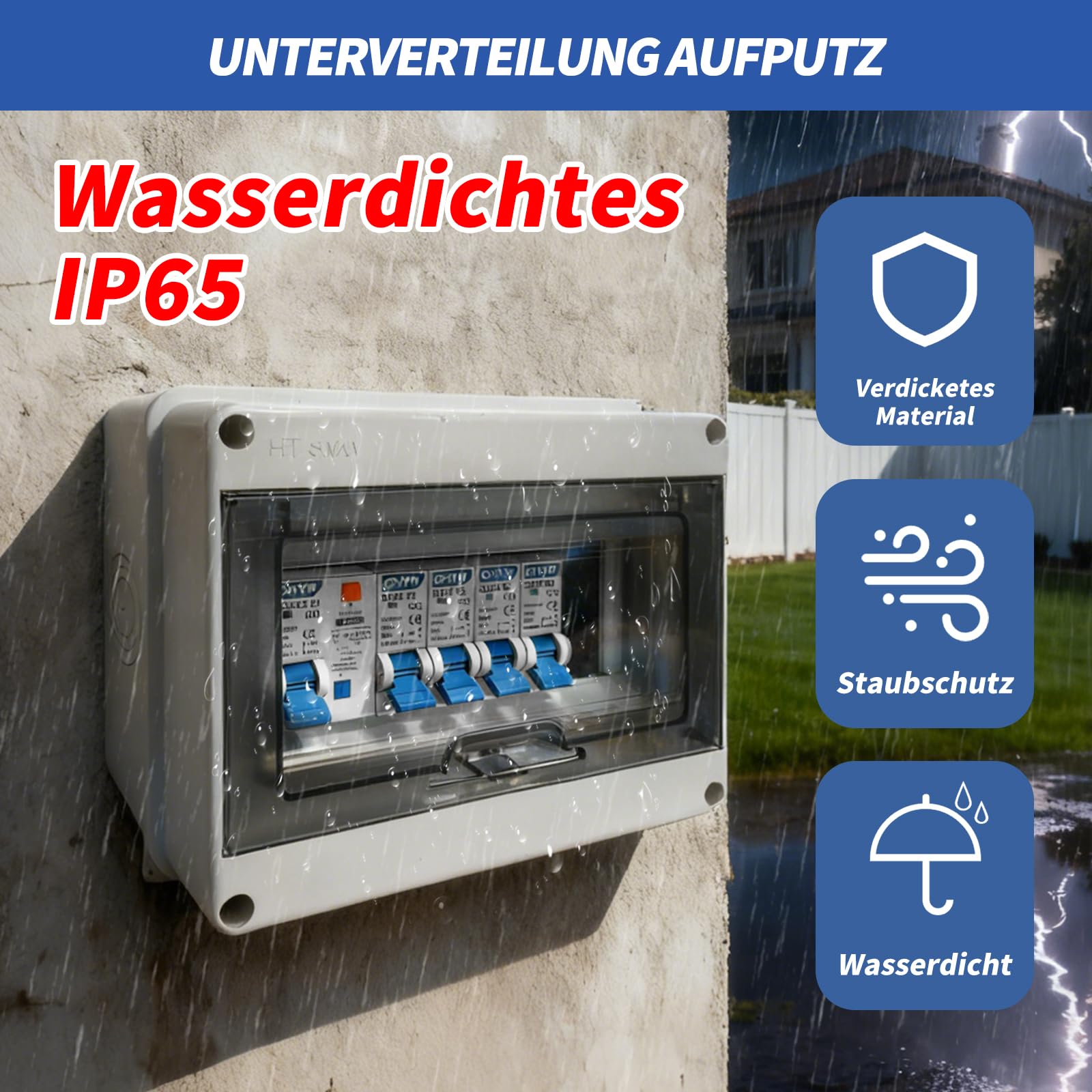 Coffret Electrique Etanche, Tableau Electrique avec Disjoncteur, Boite multiprise IP65 pour Caravanes/Garages/Ateliers/Villas, Bornier Electrique avec Disjoncteur 63A CA 2x16A + 20A + 32A