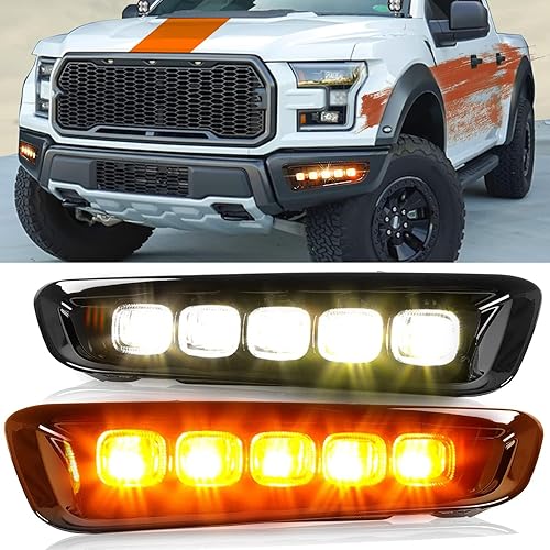 HECASA Luz antiniebla LED compatible con Ford F-150 Raptor 2017-2020, lámpara de circulación diurna DRL con luz de señal de giro, bisel negro,