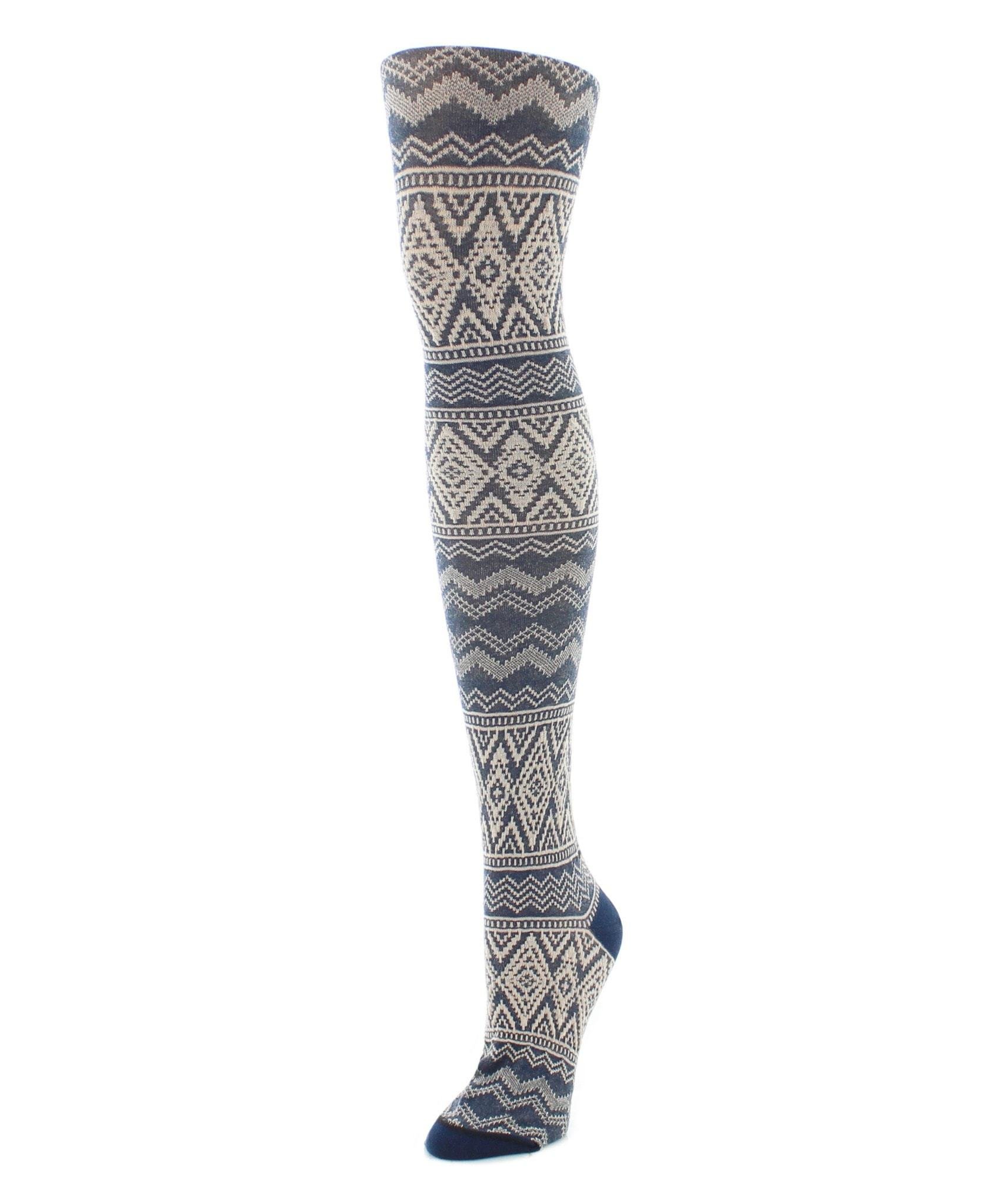 MeMoiDiamond Fair Isle Patterned Cotton Blend Sweater Tights