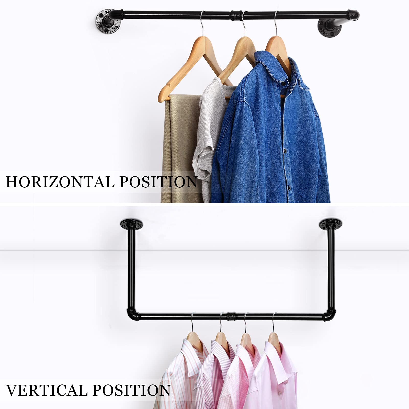 Industrial Pipe Clothes Rack , Wall Mounted Garment Rack, SpaceSaving