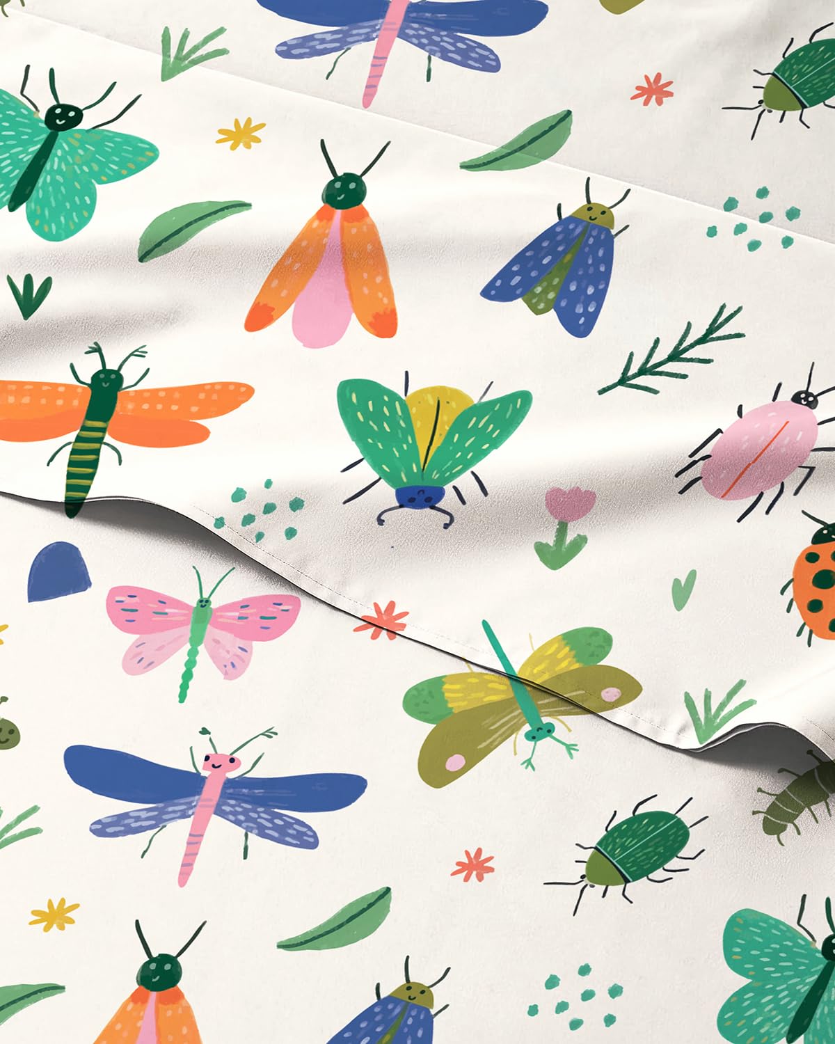 Kids Full Size Bug Bed Sheets - 4 Piece Kids Bug Sheet Set - Garden Insect Bedding - Ultra-Soft, Cute &amp; Cozy - Breathable &amp; Machine Washable - Butterfly Buggy Bed Set for Boys, Girls, Teens &amp; Toddlers