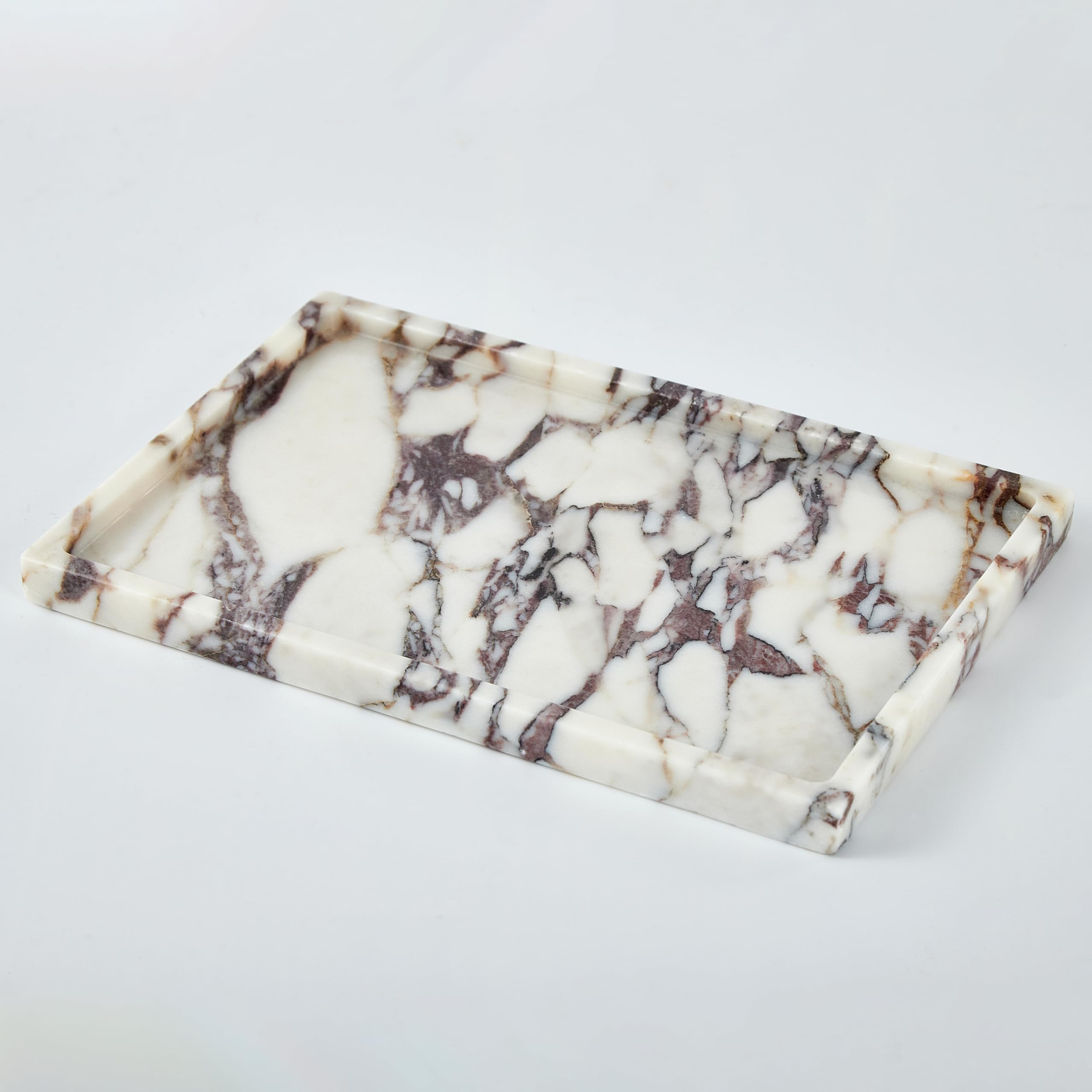 Denique Naturalna marmurowa taca na blat łazienkowy, taca do przechowywania kamienia do dekoracji wnętrz, 30 cm x 20 cm, prawdziwa calacatta altówka, marmurowa taca łazienkowa do komody kuchennej