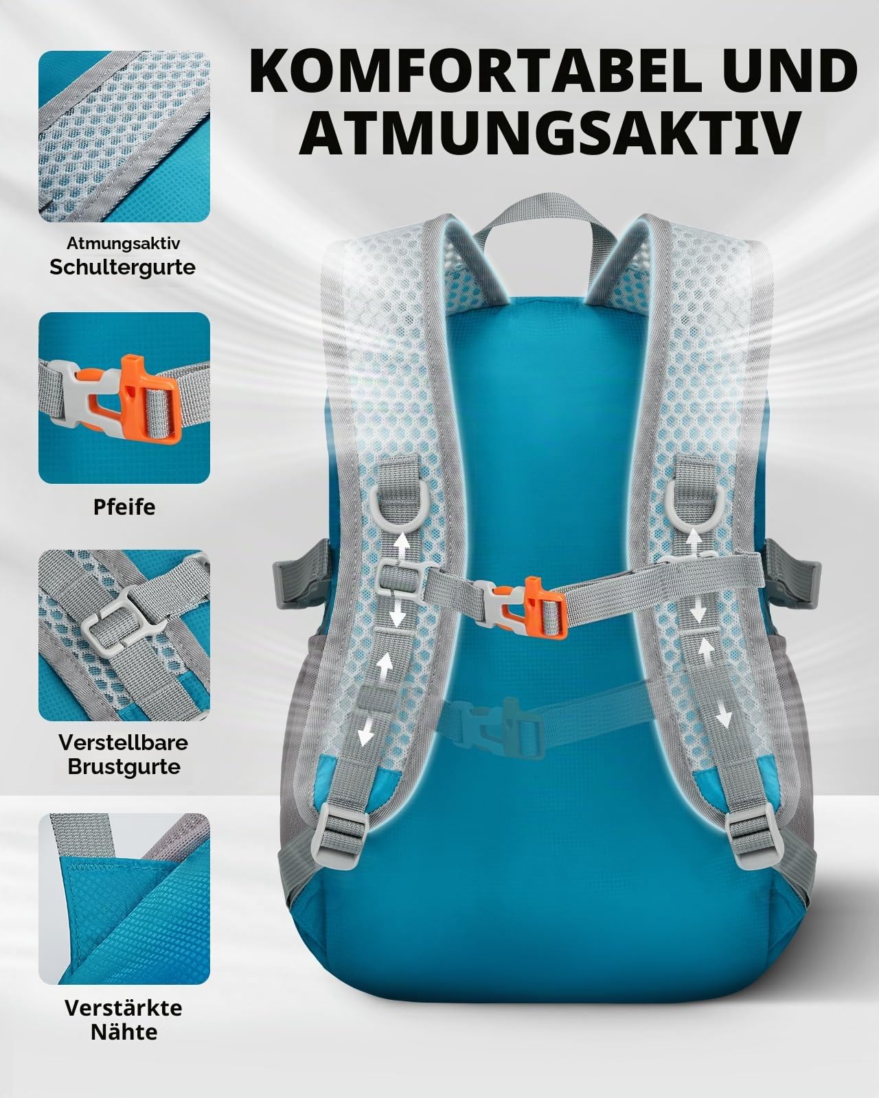 WATERFLY Rucksack Klein Faltbarer Rucksack: 15L Ultraleicht Wanderrucksack Foldable Backpack mit Atmungsaktiver Schultergurt Outdoor Sportlich Tagesrucksack für Wandern Travel Herren Damen