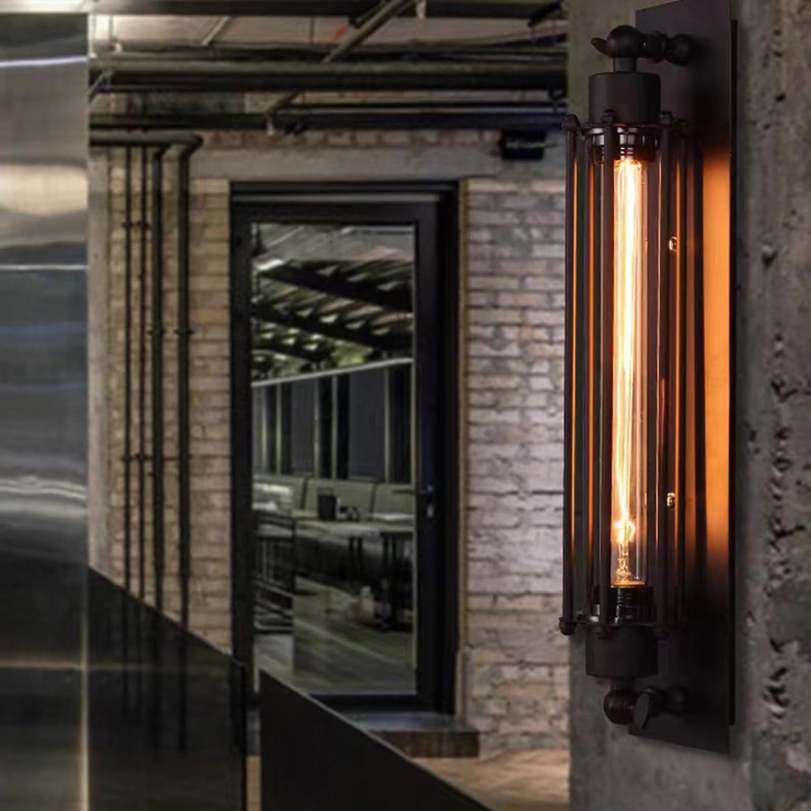Wandlampe LED Vintage Industrial Design Wandleuchte Innen Wandbeleuchtung Querflöte Dekorativ Wandleuchten Drahtkäfig für Schlafzimmer Wohnzimmer Esszimmer (Schwarz Silber,Warmes Licht)