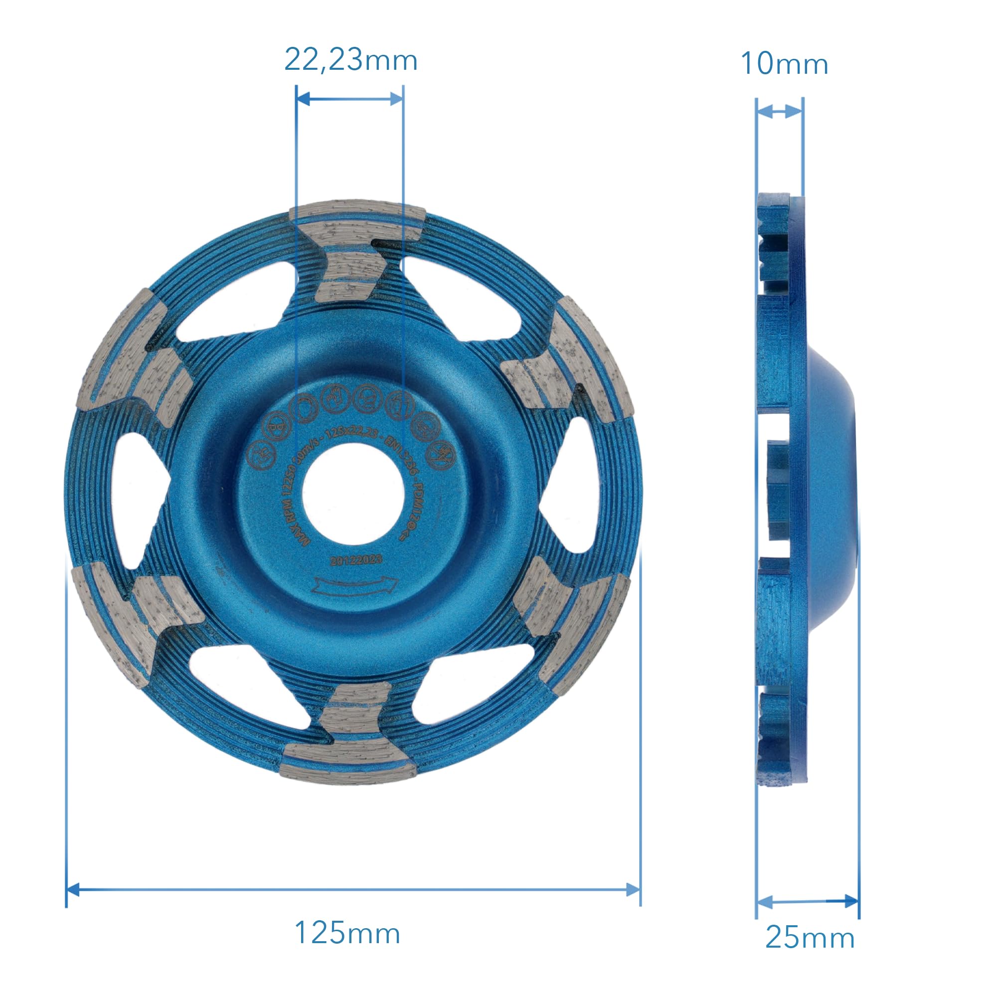 Mola a tazza diamantata PRODIAMANT ST50 125 mm x 22,2 mm Smerigliatrice per cemento ad alte prestazioni con attacco universale