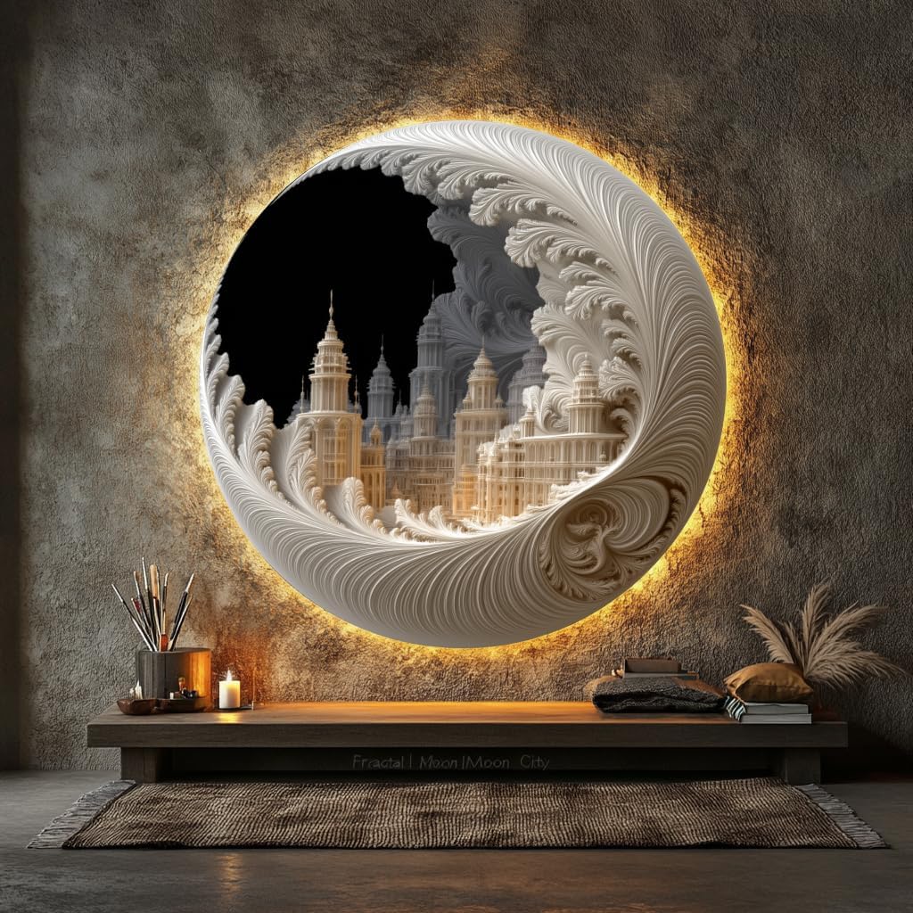 Bgraamiens Puzzles for Adults 1000 Pieces – Fractal Moon City Round Jigsaw Puzzle 1000 Pieces – Expert-Level Circular Design for Adults –Hard Difficult Impossible Challenging Jigsaw Puzzles