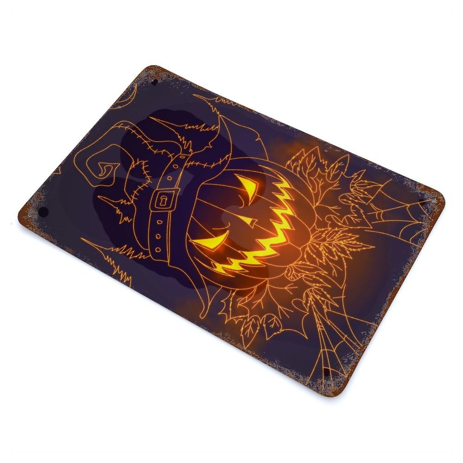 Halloween Pumpkin Scarecrow Rusty Metal Tin Sign 11.8"x7.9", Farmhouse Wall Decor for Farmhouse, Kitchen And Entryway Decor