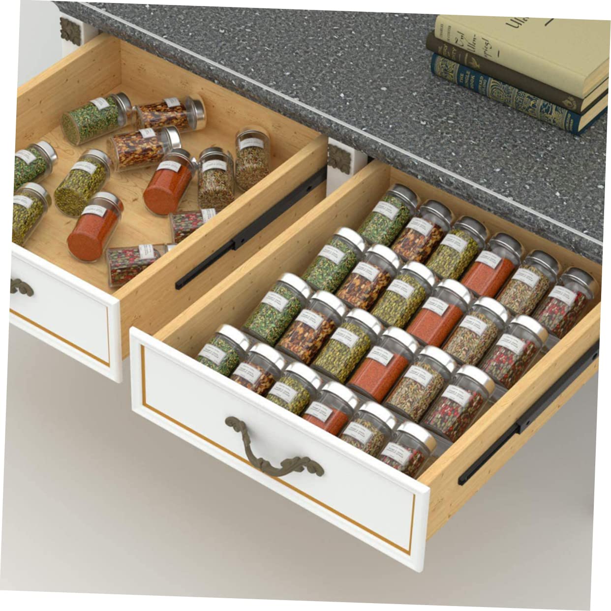 DOITOOL Organisateur de Tiroir à Épices en Acrylique Transparent, Étagère Extensible à 1 Niveau pour Bouteilles D’assaisonnement, la Cuisine