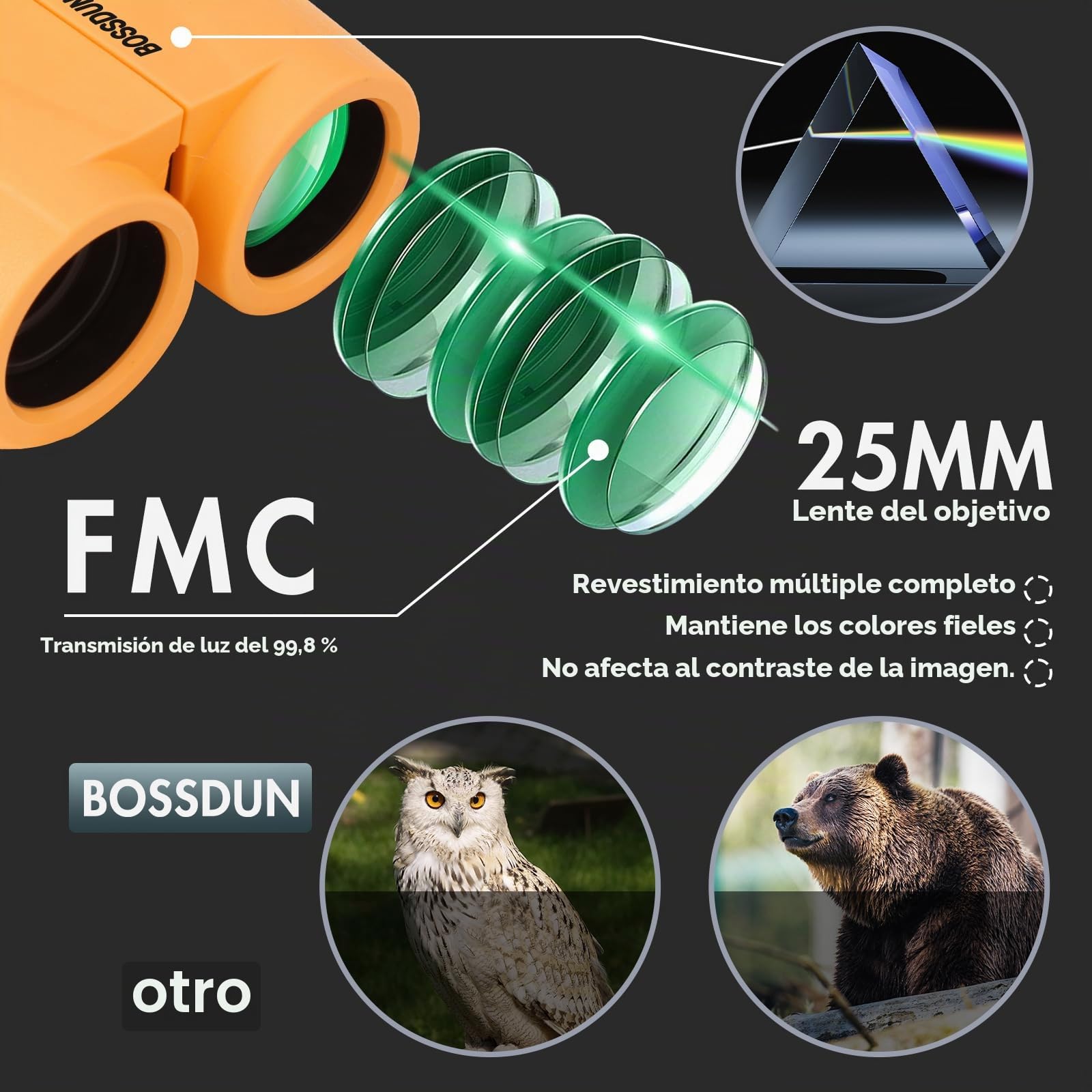 Prismáticos compactos de alto rendimiento 10 x 25, impermeables, a prueba de niebla y golpes para niños, observación de aves