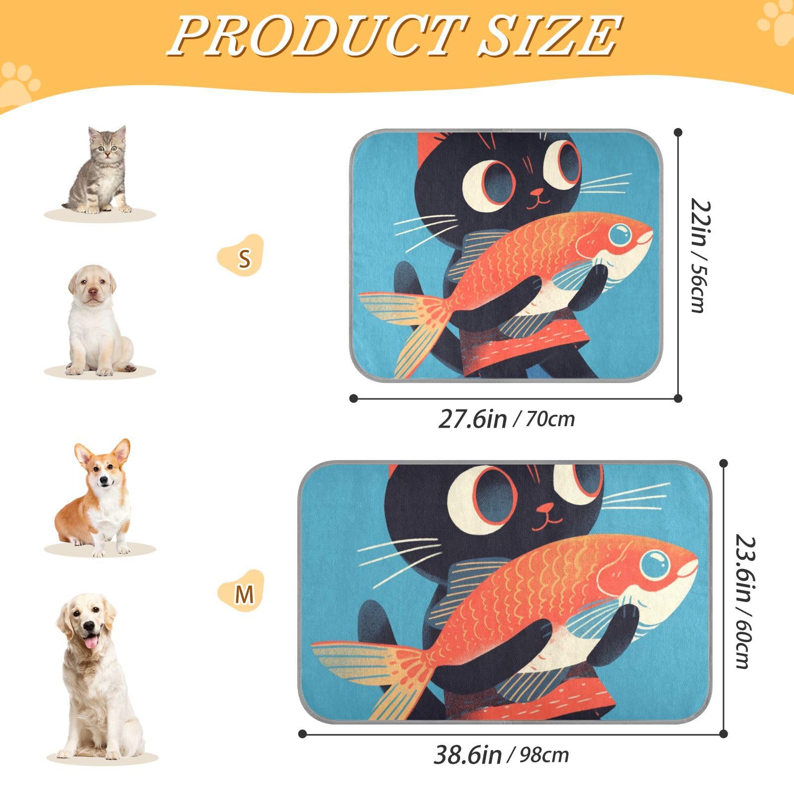 siphylline Cartoon Cute Black Cat Summer Cooling pad Self Cooling Blankets for Indoor Cats for Kitten Outdoor pet Cordless cama Fria para perro S