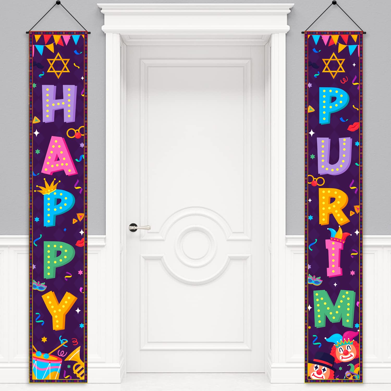 Purim Door Banner Porch Sign, Jewish Holiday Purim Banner Sign Wall Hanging Decorations
