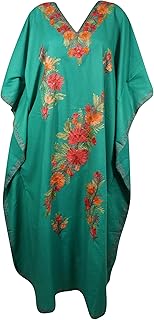 Mogul Interior Teal Blue Kaftan Maxi Dress, Oversized Evening Dresses, One Size, L-2X