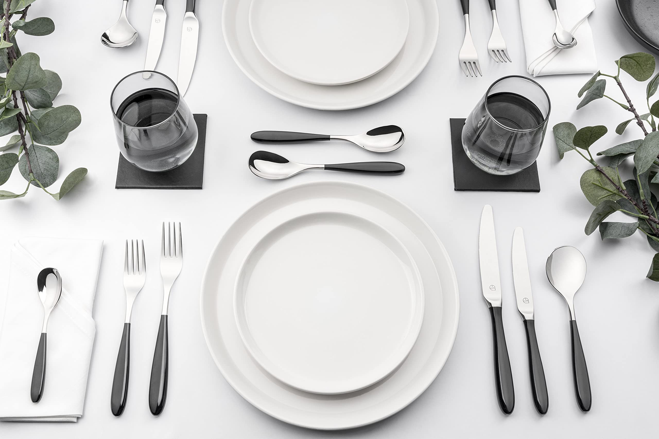 Rockingham Forge Set 2 Cucchiai In Acciaio Inox 18/10 Con Manico Nero - Posate Eleganti, Lavabili In Lavastoviglie