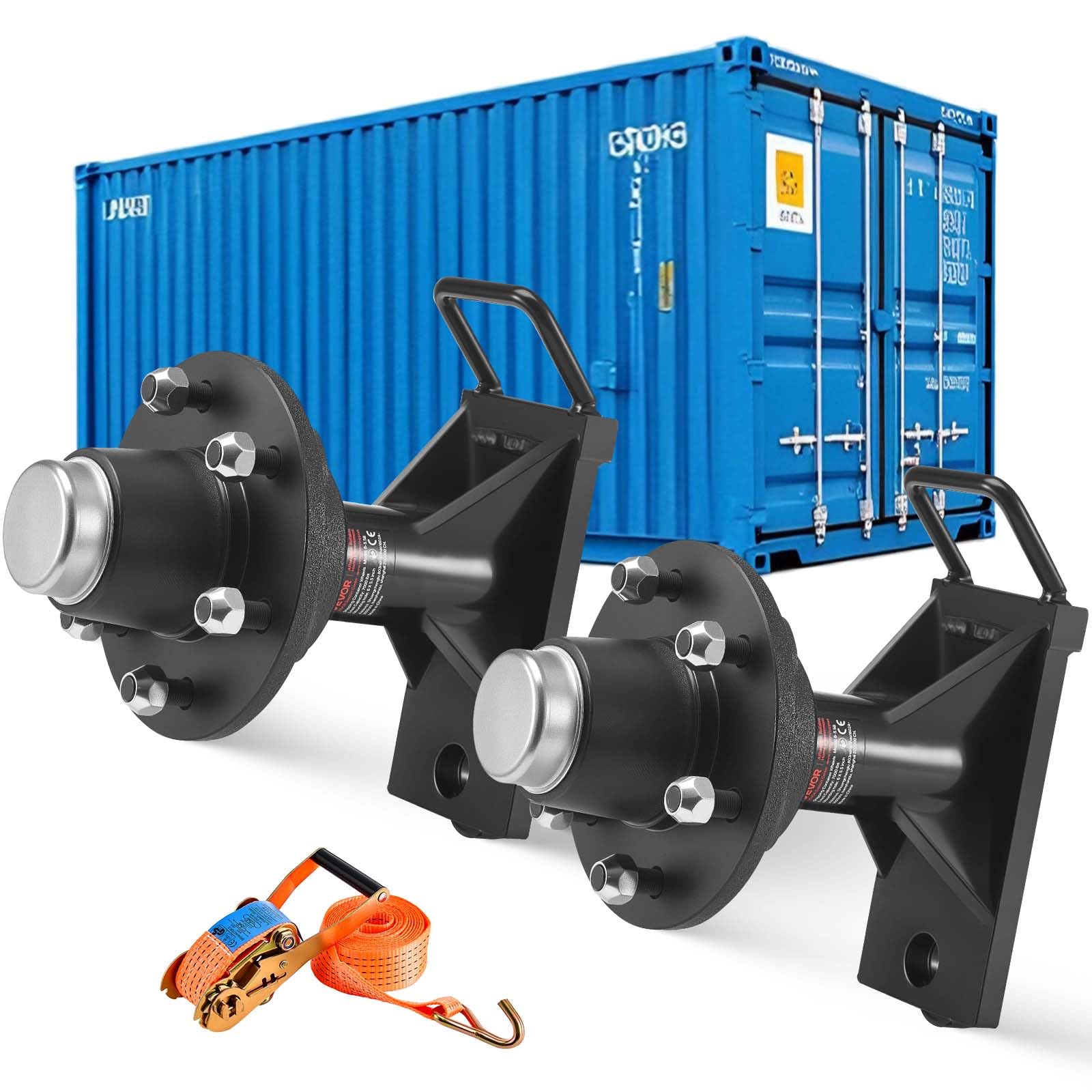 VEVOR Kit di Assali per Ruote per Container, Ruote a 6 Fori, per Container Marittimi per Carichi Pesanti con Sistema di Cricchetto, per Spostamenti da 6 m a 12 m, Trasporto Sicuro per Banchine, Nero