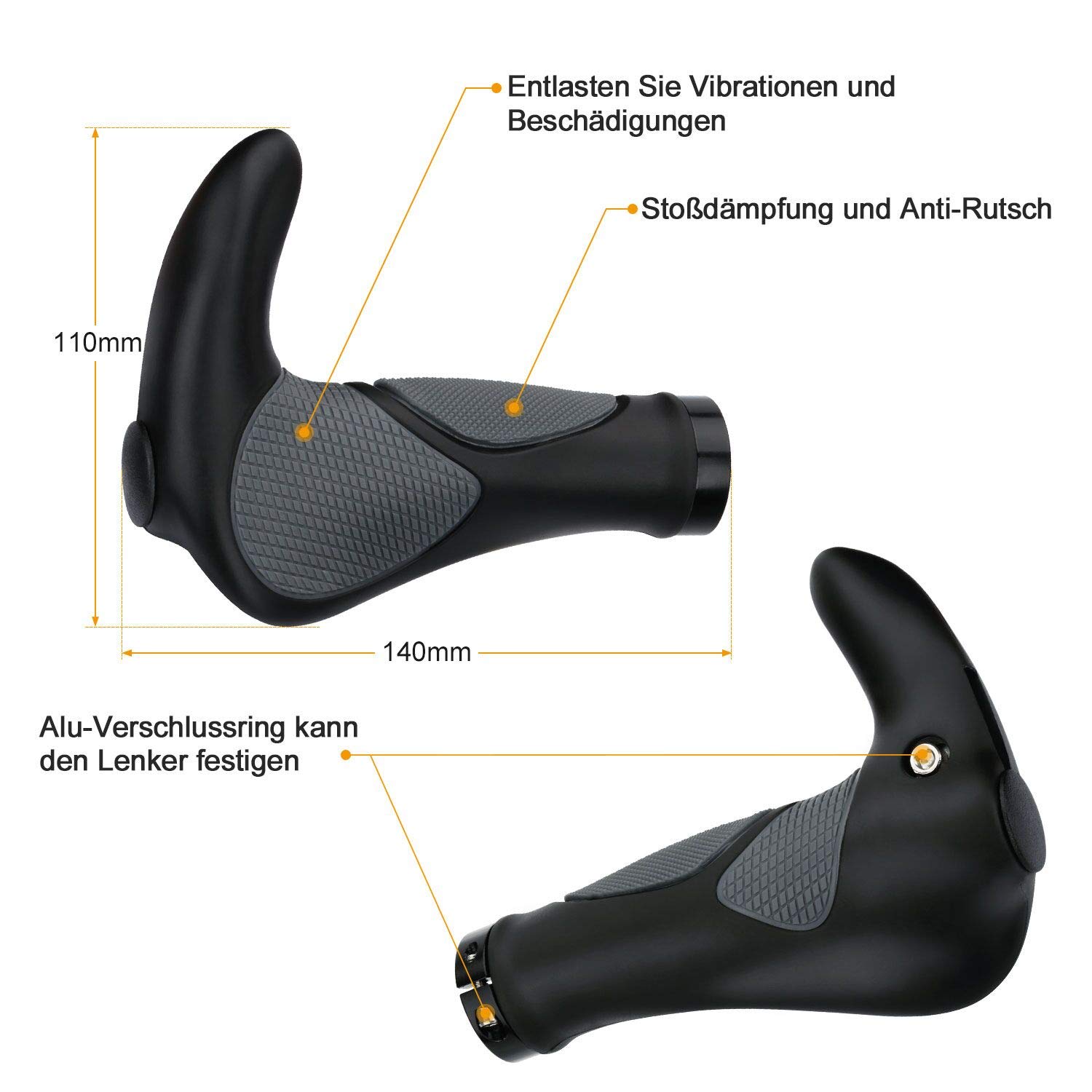 ELOSIS Fahrradgriffe, Fahrradlenker, Horn Lenker Griffe mit Gel Dämpfung, Ergonomisch MTB Handgriffe Fahrrad Bike Lenker Griffe Rutschfester Lenkergriffe 22mm für Fahrrad/E-Bike/BMX UVM Sport & Freizeit