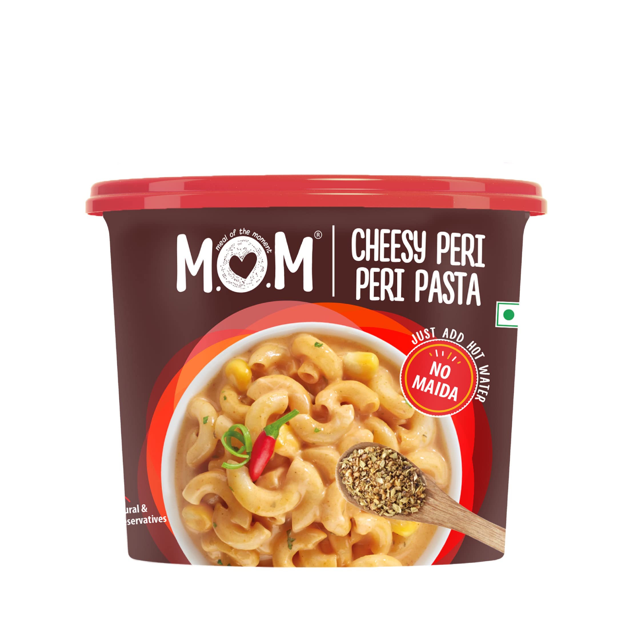 MOM - Meal of the Moment, Cheesy Peri Peri Pasta, 65/ 74g - Ready to eat | No added Preservatives | Instant Meals | 100% durum wheat