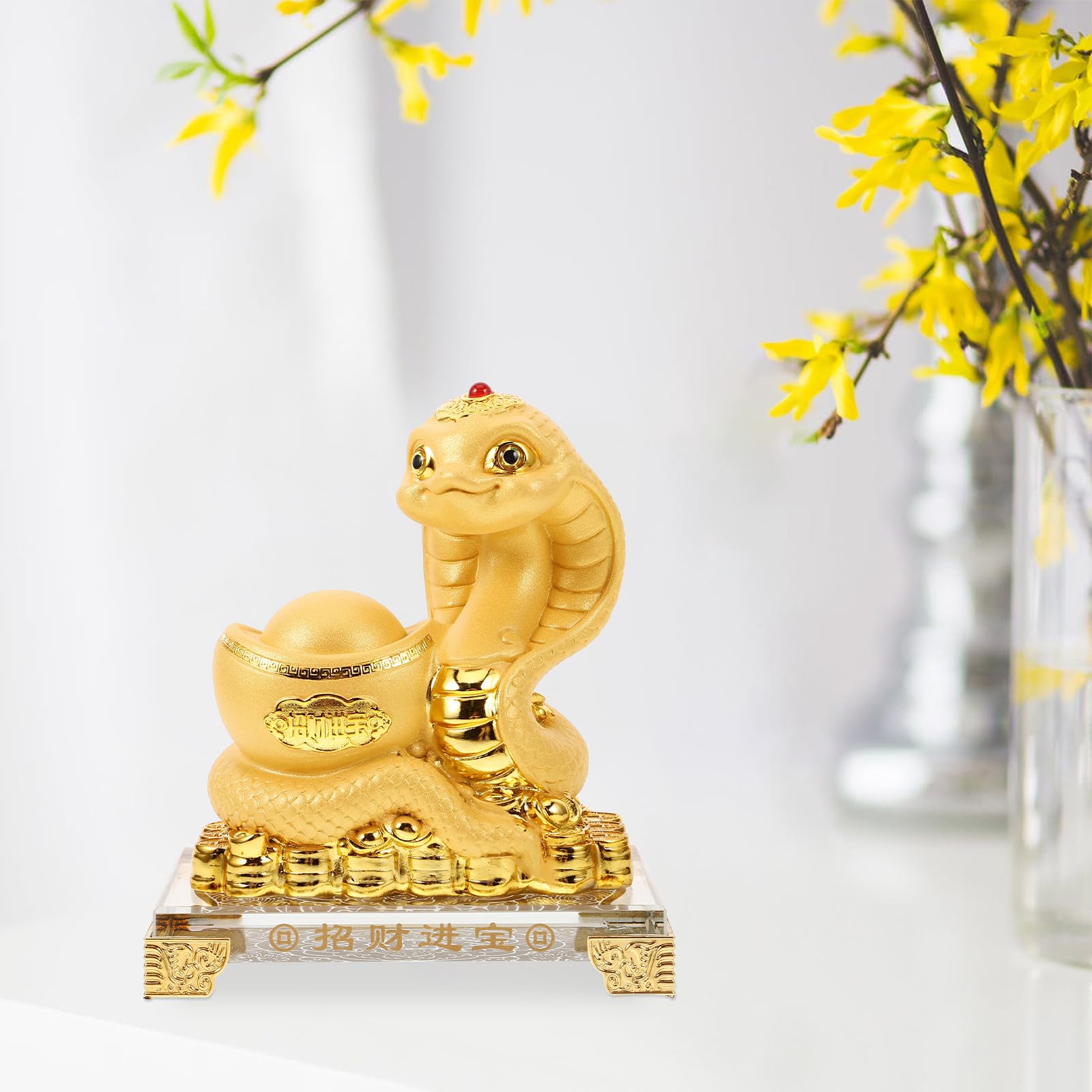 Kunstharz Goldene Schlangenfigur für 2025 Neujahr Deko | Tierkreiszeichen Statue, Elegant und Lebensecht, für Bankette und Wohnräume, Symbolisiert Glück
